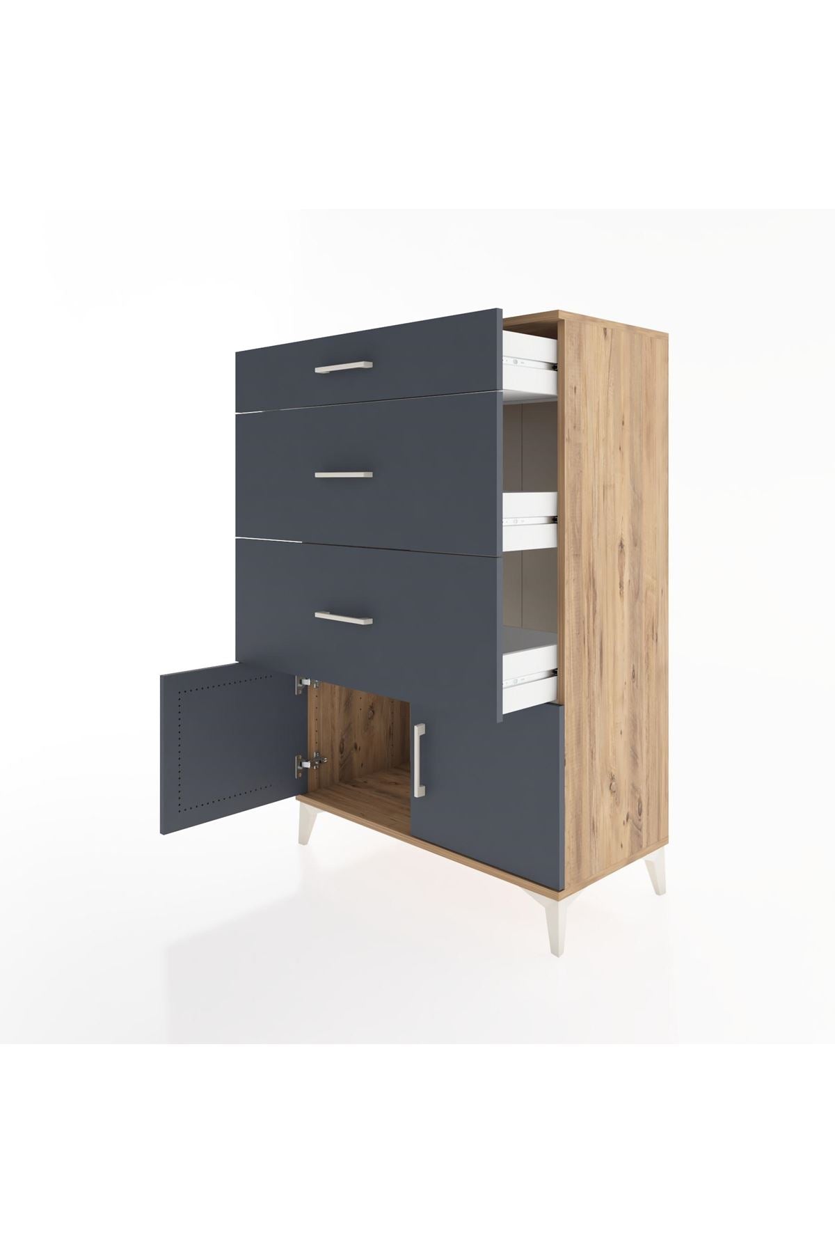 Hyperion Dolap 3 Çekmeceli 2 Kapaklı 88x44x134 Çam-Antrasit