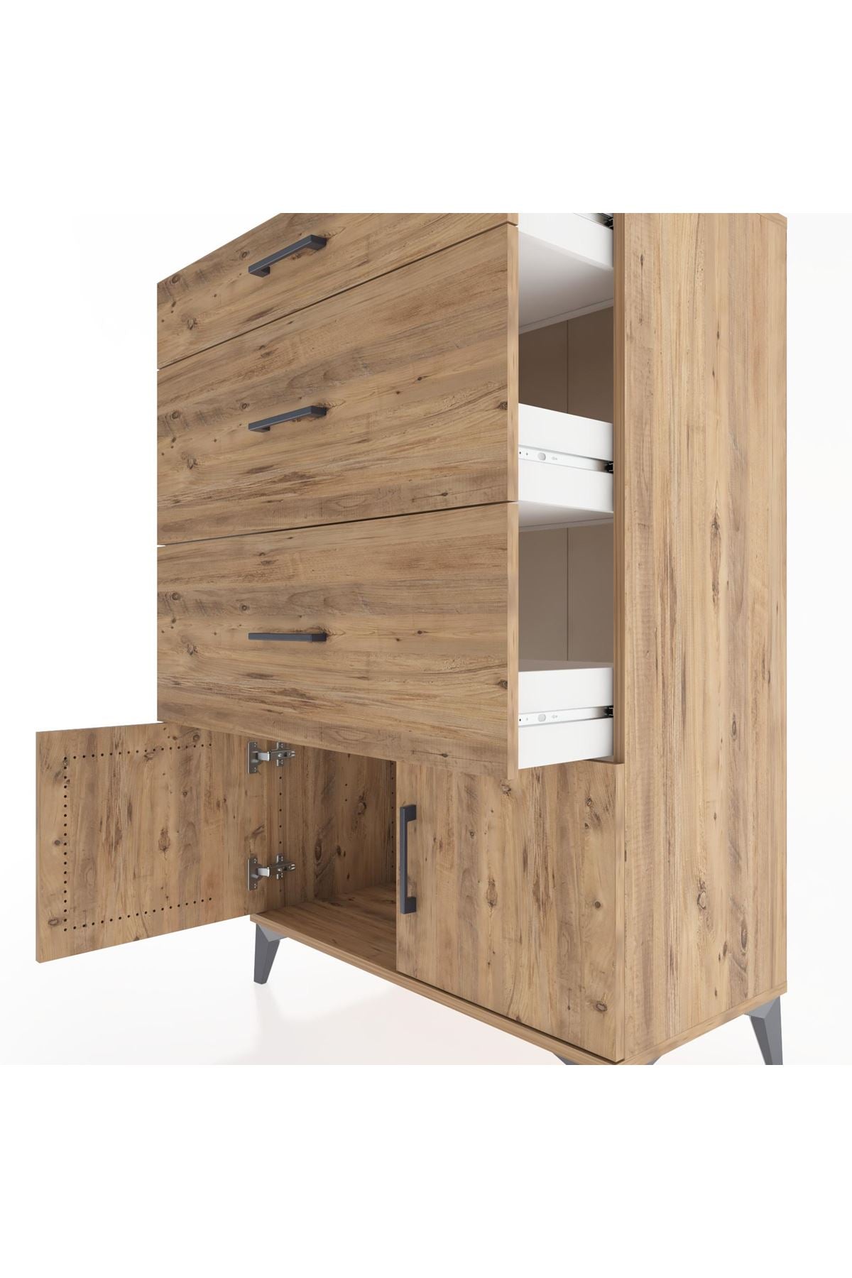 Hyperion Dolap 3 Çekmeceli 2 Kapaklı 88x44x134 Çam-Çam