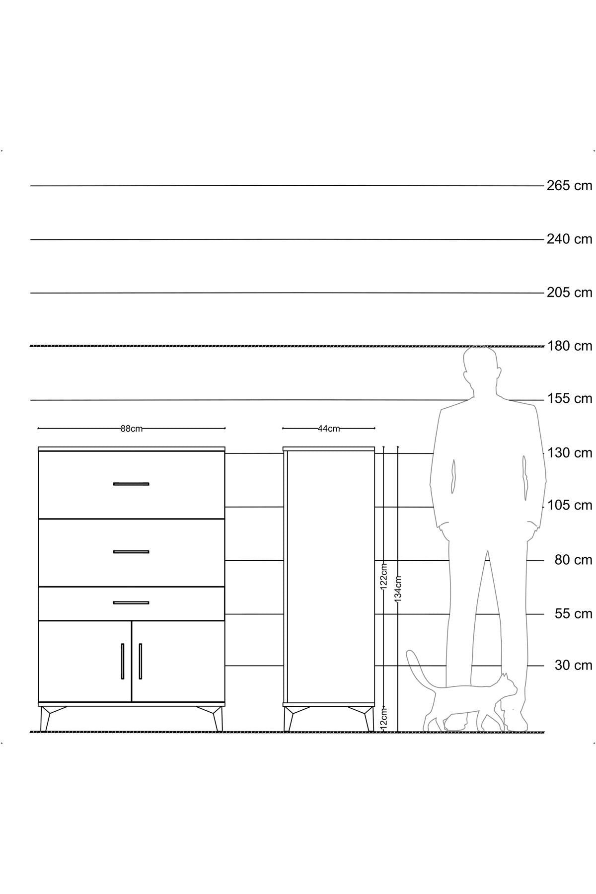 Hyperion Dolap 3 Çekmeceli 2 Kapaklı 88x44x134 Antrasit-Antrasit