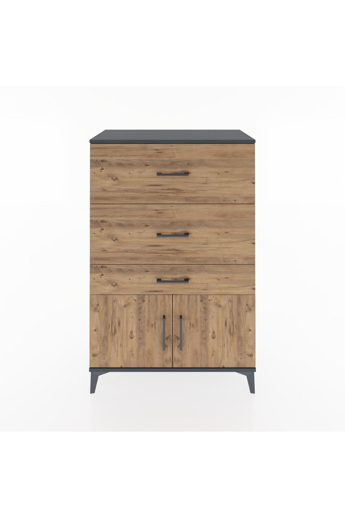 Hyperion Dolap 3 Çekmeceli 2 Kapaklı 88x44x134 Antrasit-Çam