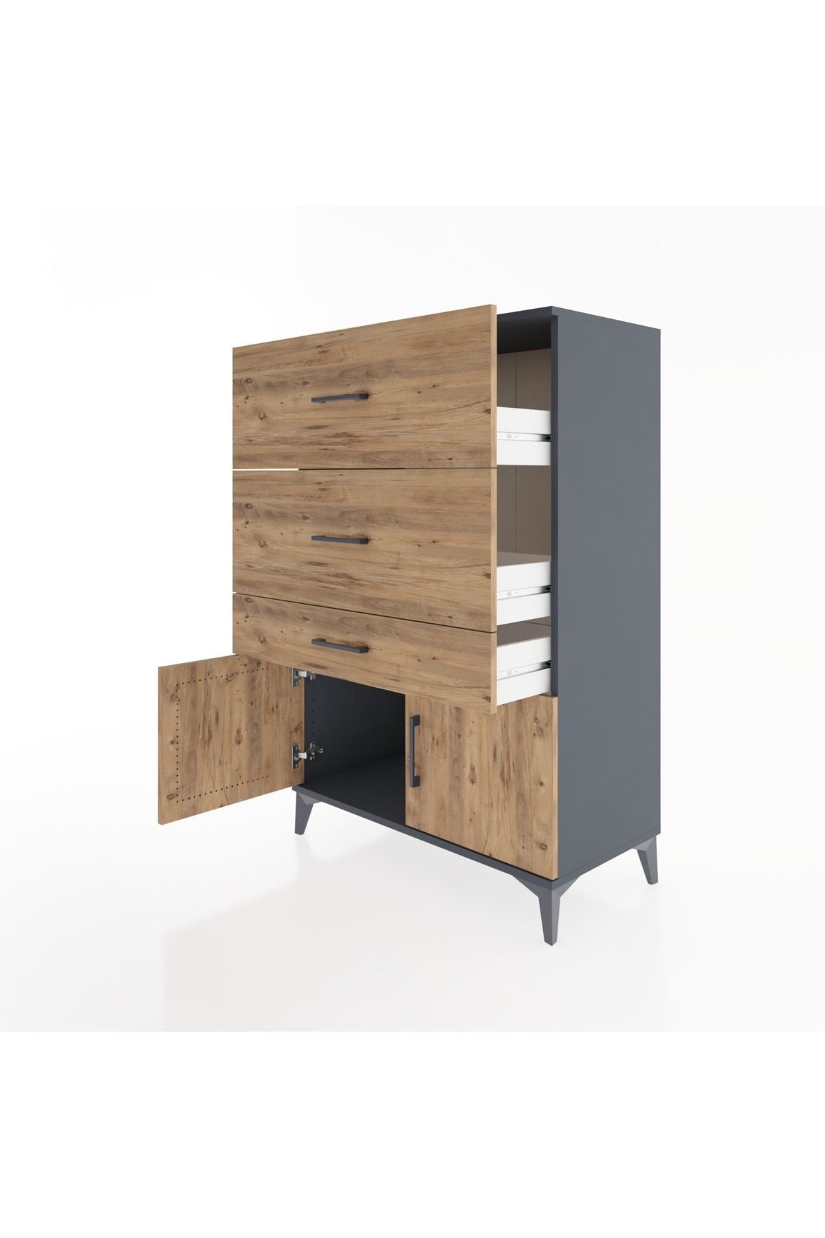 Hyperion Dolap 3 Çekmeceli 2 Kapaklı 88x44x134 Antrasit-Çam