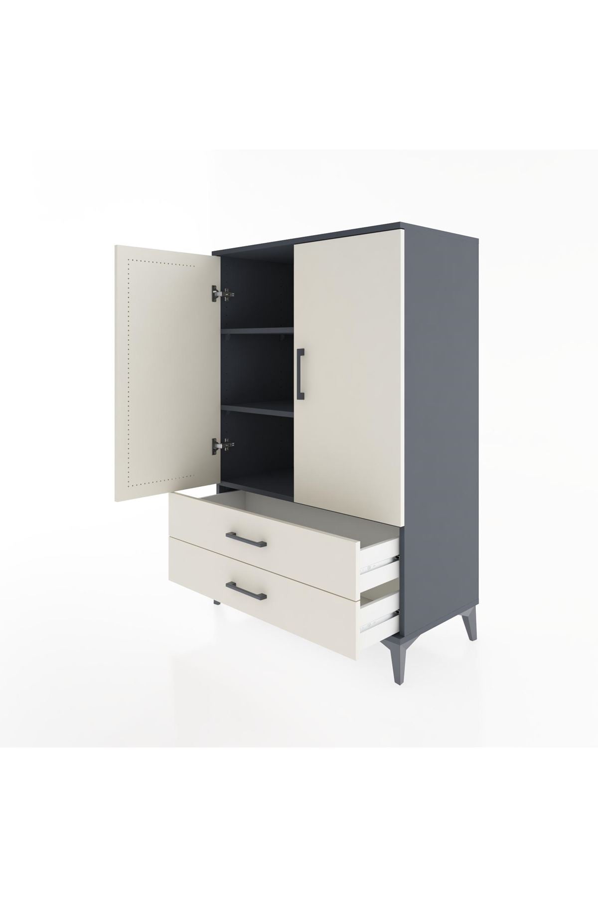 Hyperion Dolap 3 Raflı 2 Çekmeceli 2 Kapaklı 88x44x134 Antrasit-Aytaşı