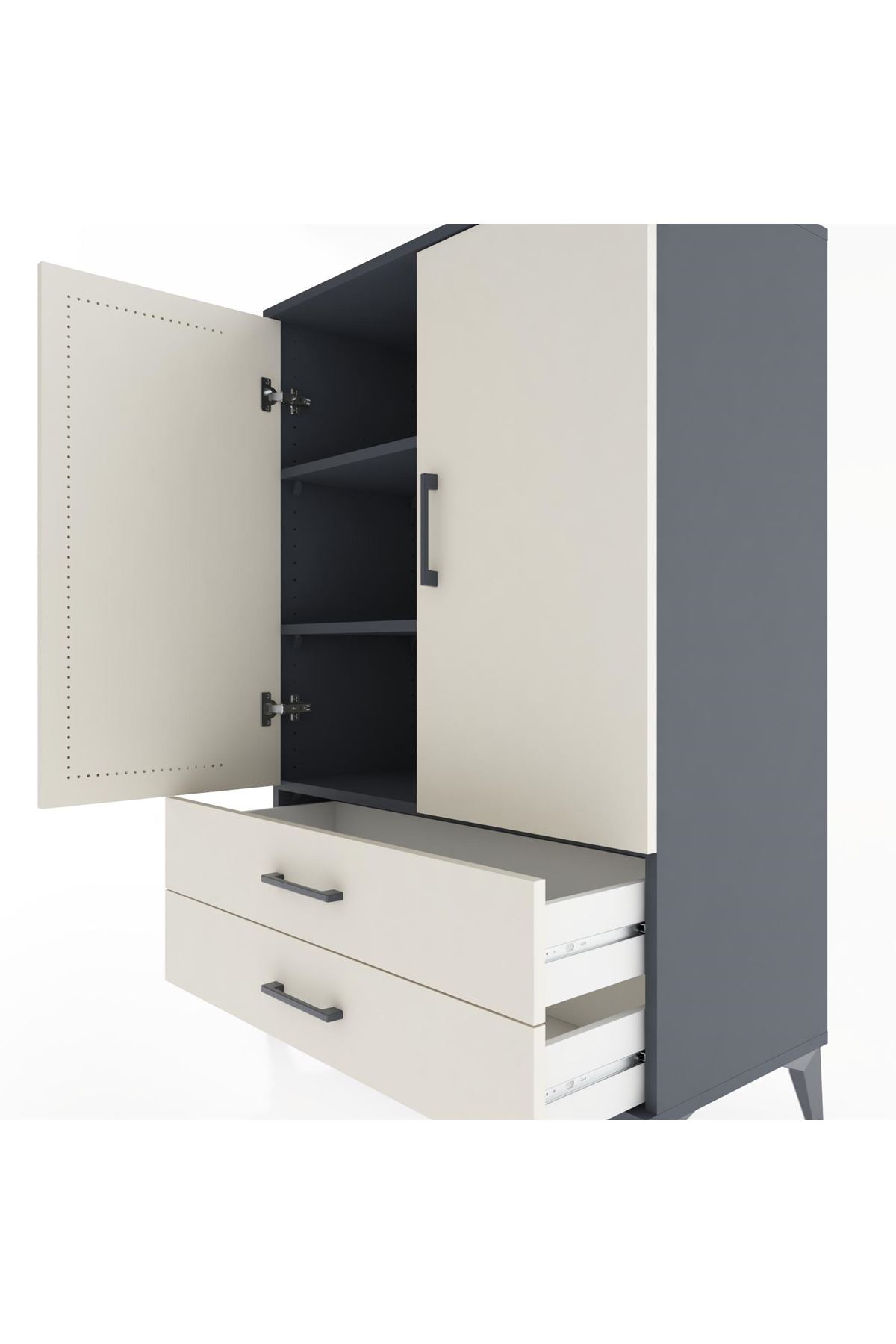 Hyperion Dolap 3 Raflı 2 Çekmeceli 2 Kapaklı 88x44x134 Antrasit-Aytaşı