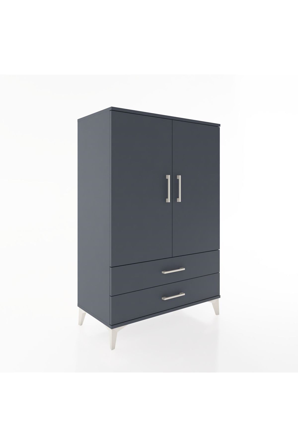 Hyperion Dolap 3 Raflı 2 Çekmeceli 2 Kapaklı 88x44x134 Antrasit-Antrasit