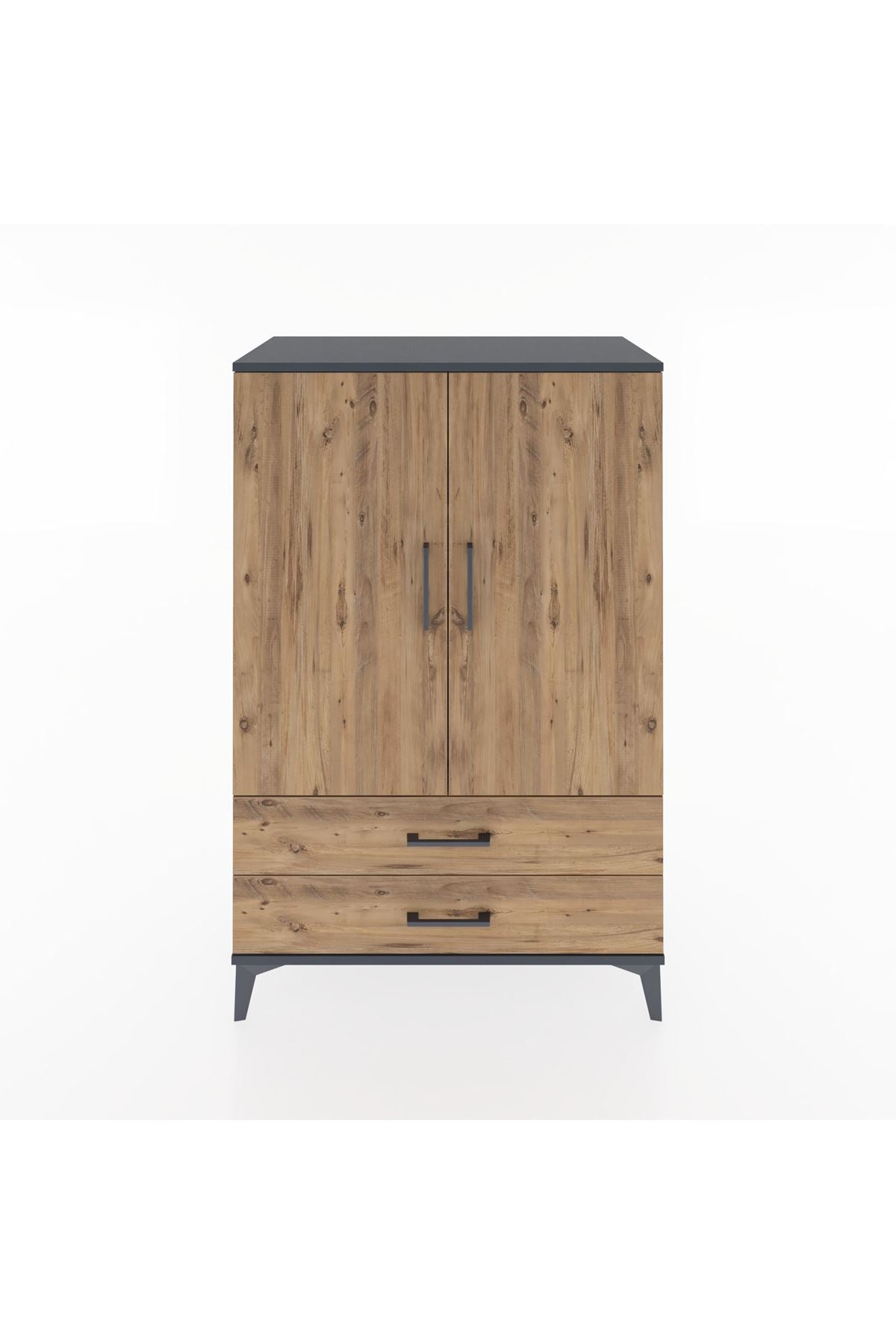 Hyperion Dolap 3 Raflı 2 Çekmeceli 2 Kapaklı 88x44x134 Antrasit-Çam