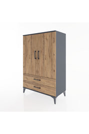 Hyperion Dolap 3 Raflı 2 Çekmeceli 2 Kapaklı 88x44x134 Antrasit-Çam