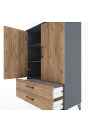 Hyperion Dolap 3 Raflı 2 Çekmeceli 2 Kapaklı 88x44x134 Antrasit-Çam