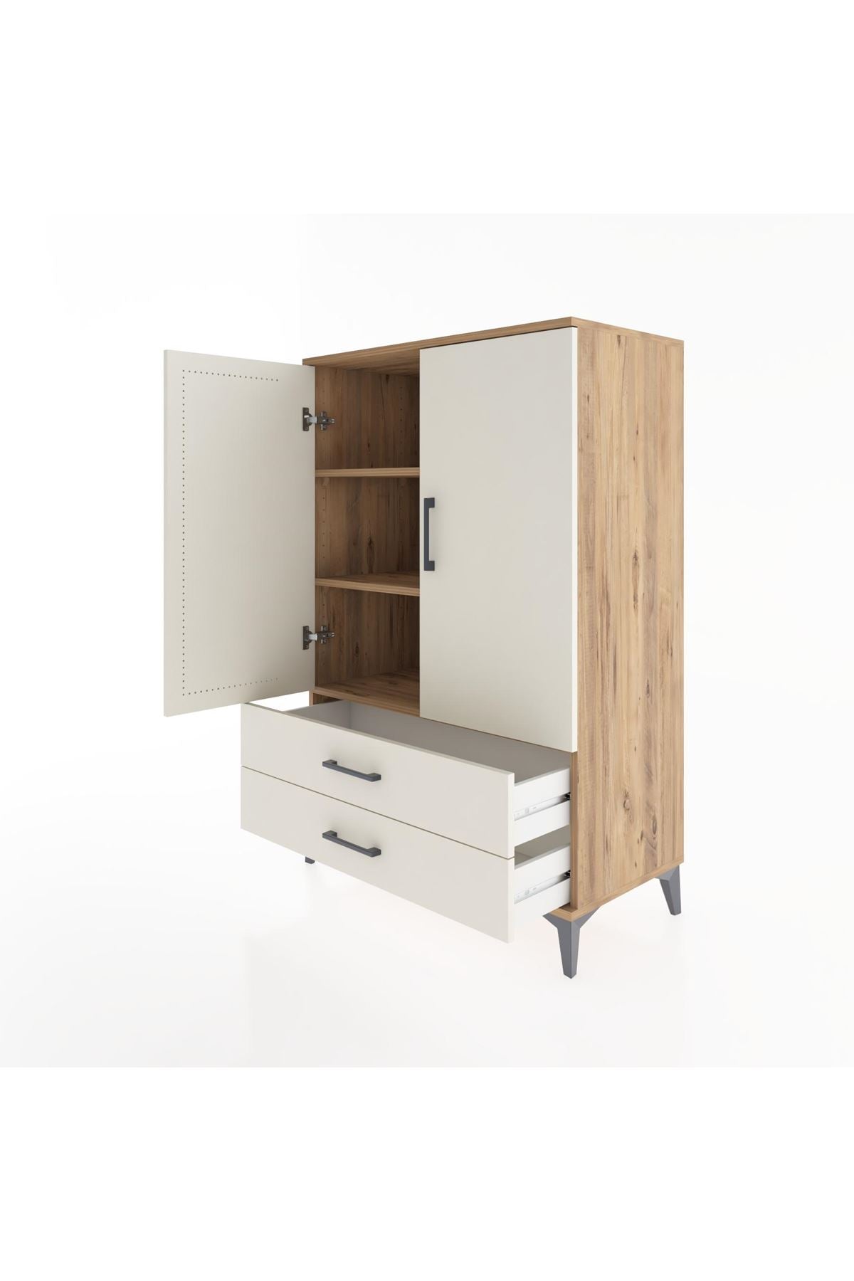 Hyperion Dolap 3 Raflı 2 Çekmeceli 2 Kapaklı 88x44x134 Çam-Aytaşı