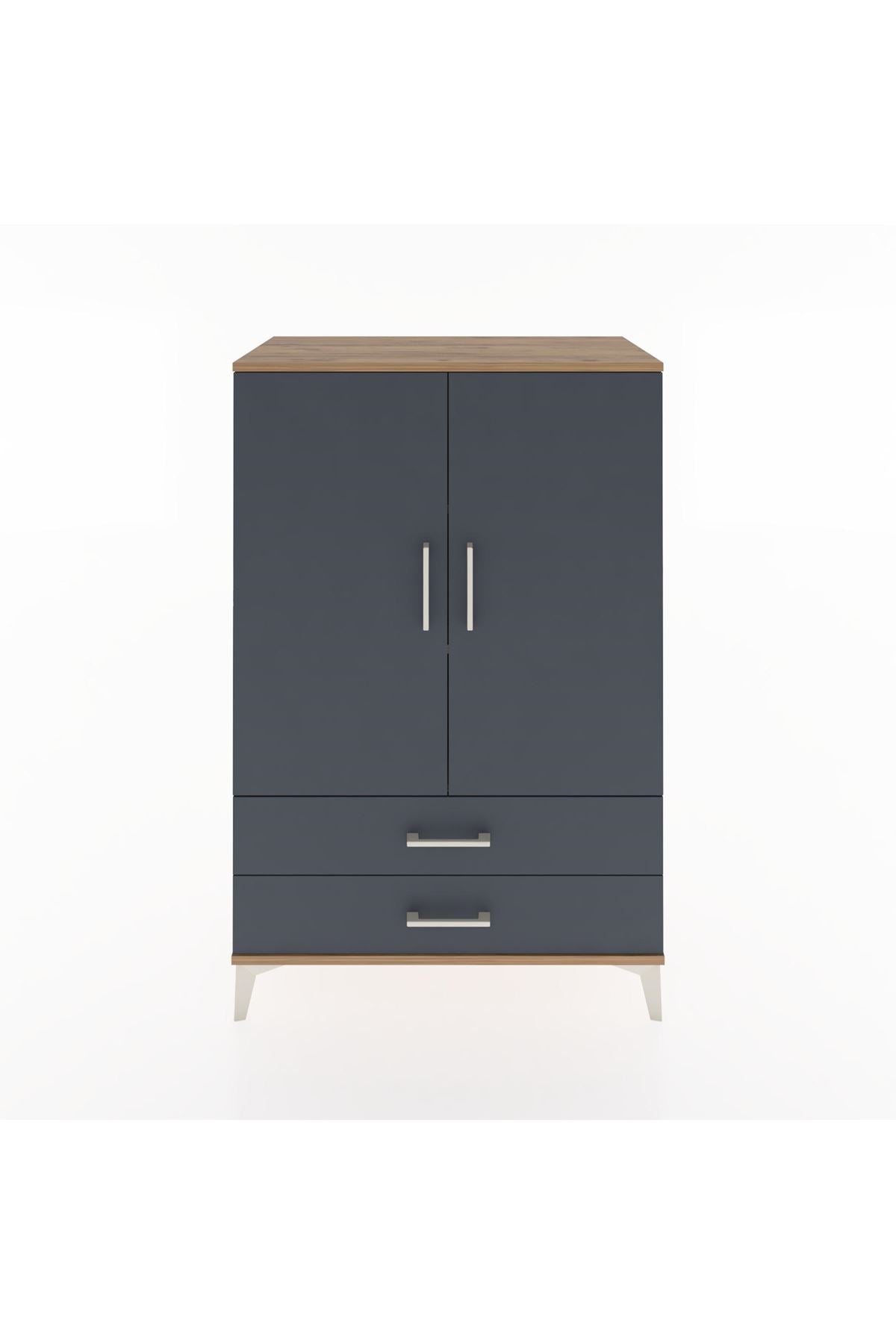 Hyperion Dolap 3 Raflı 2 Çekmeceli 2 Kapaklı 88x44x134 Çam-Antrasit