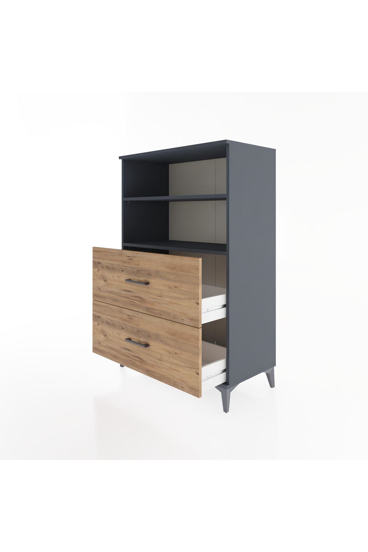 Hyperion Dolap 2 Raflı 2 Çekmeceli 88x44x134 Antrasit-Çam