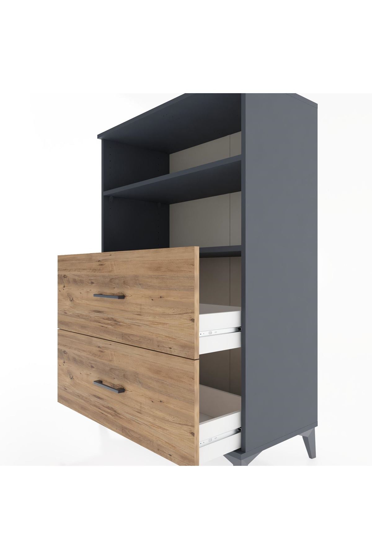 Hyperion Dolap 2 Raflı 2 Çekmeceli 88x44x134 Antrasit-Çam