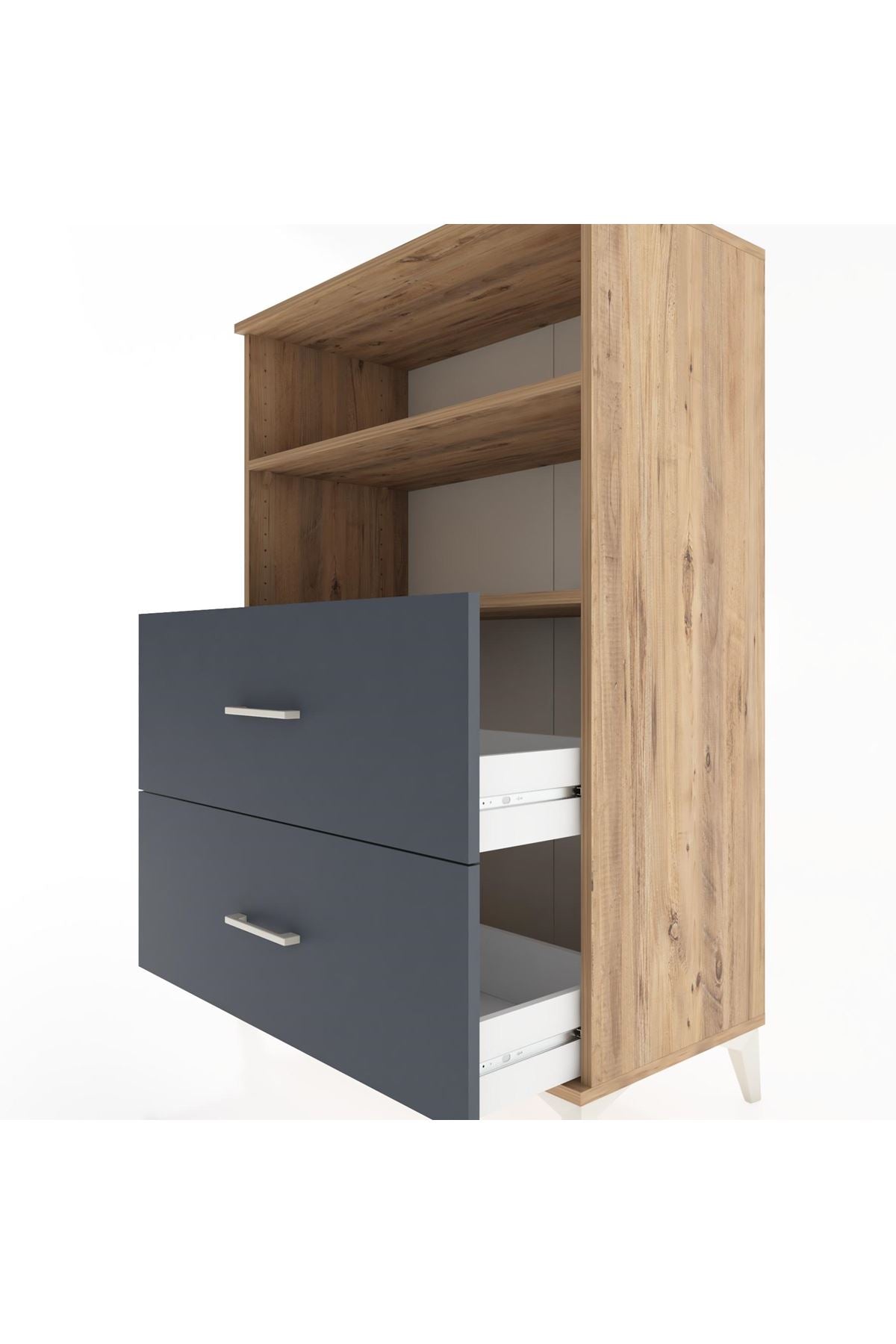 Hyperion Dolap 2 Raflı 2 Çekmeceli 88x44x134 Çam-Antrasit