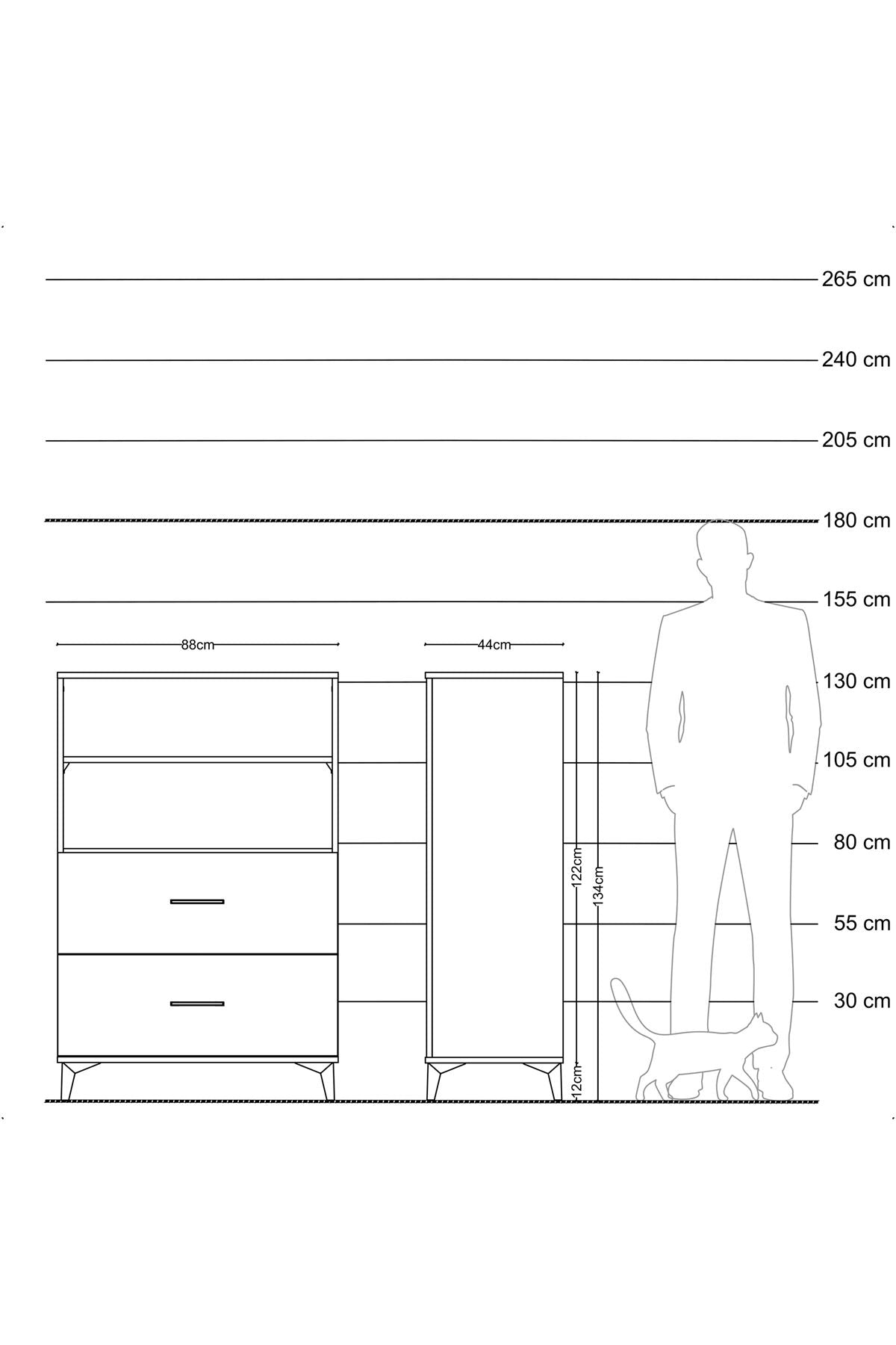 Hyperion Dolap 2 Raflı 2 Çekmeceli 88x44x134 Çam-Antrasit