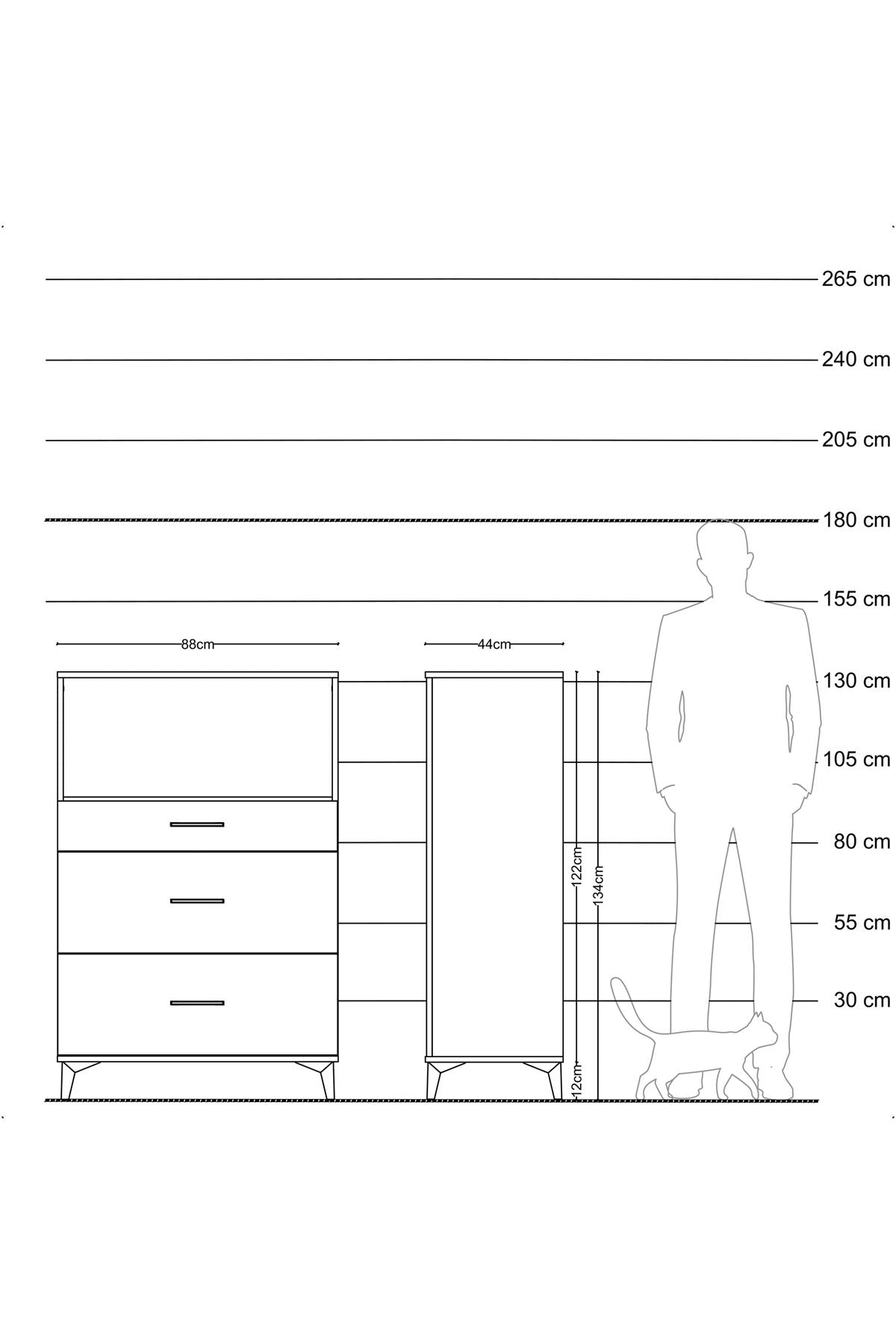 Hyperion Dolap Tek Raflı 3 Çekmeceli 88x44x134 - S51M059V2B