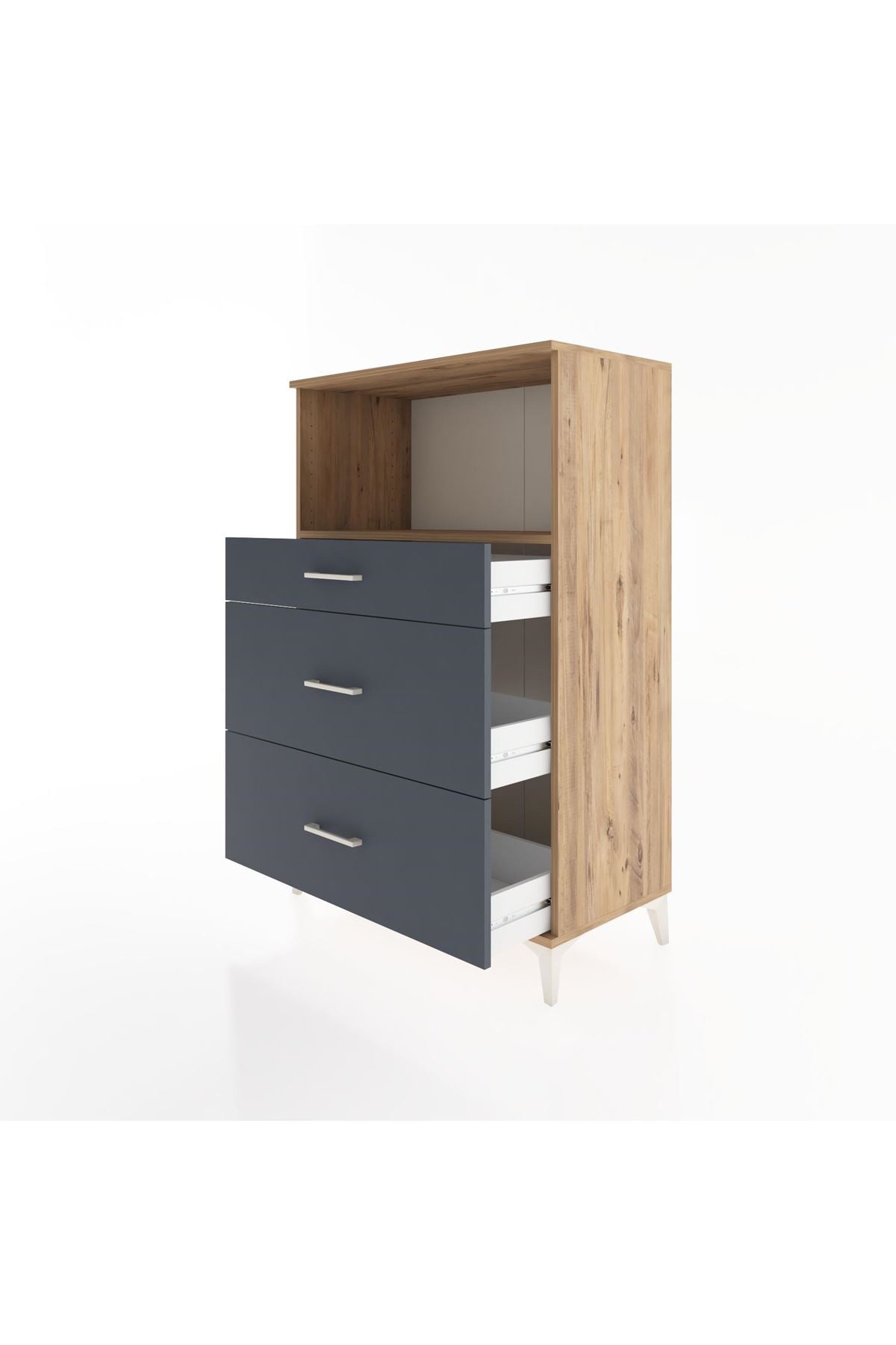 Hyperion Dolap Tek Raflı 3 Çekmeceli 88x44x134 Çam-Antrasit