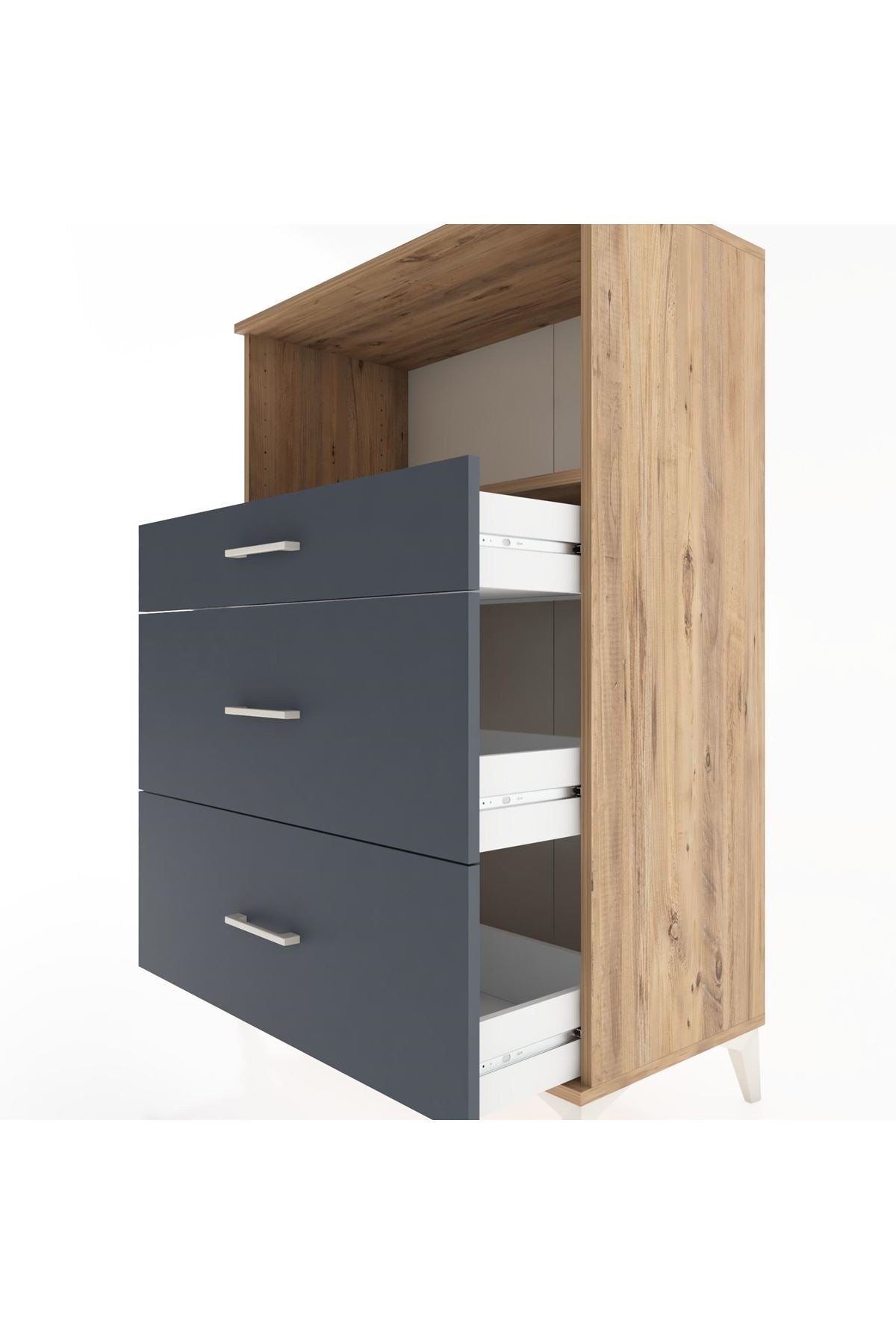 Hyperion Dolap Tek Raflı 3 Çekmeceli 88x44x134 Çam-Antrasit