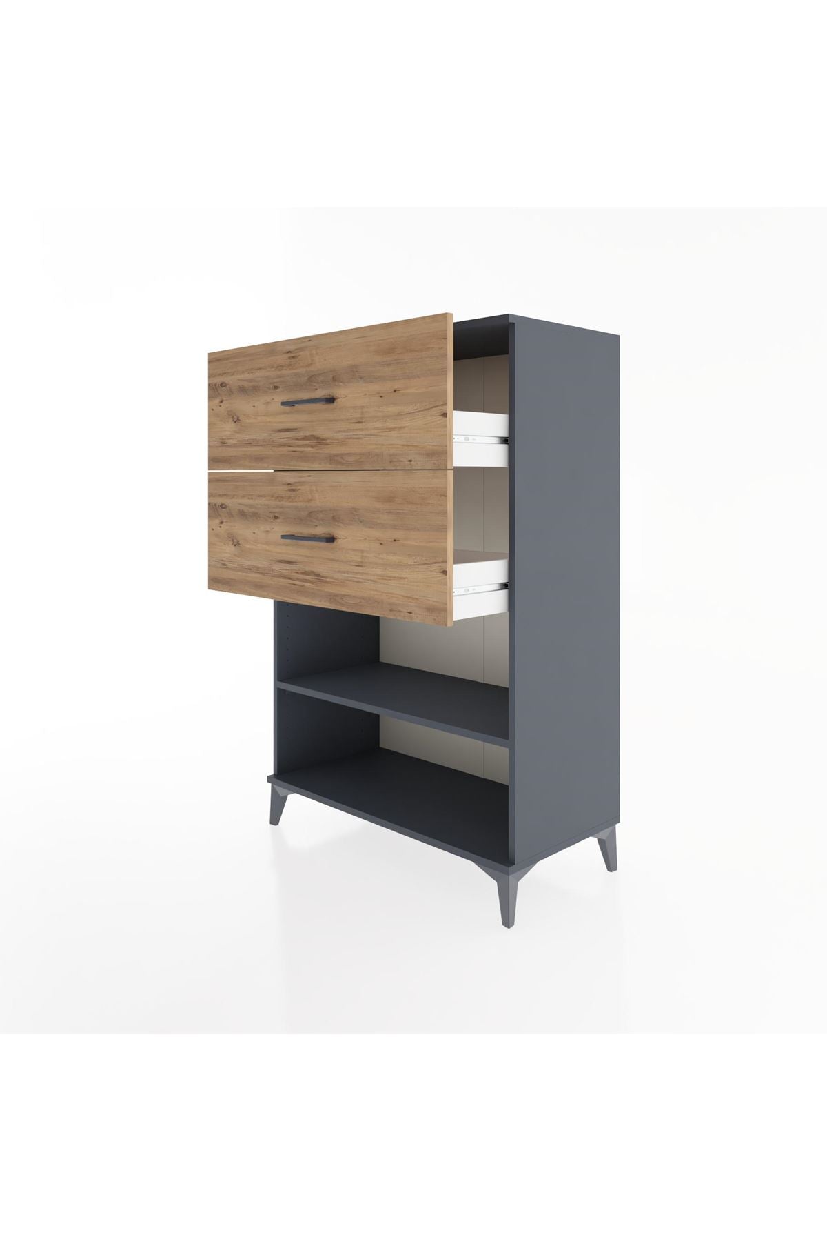 Hyperion Dolap Tek Raflı 2 Çekmeceli 88x44x134 Antrasit-Çam