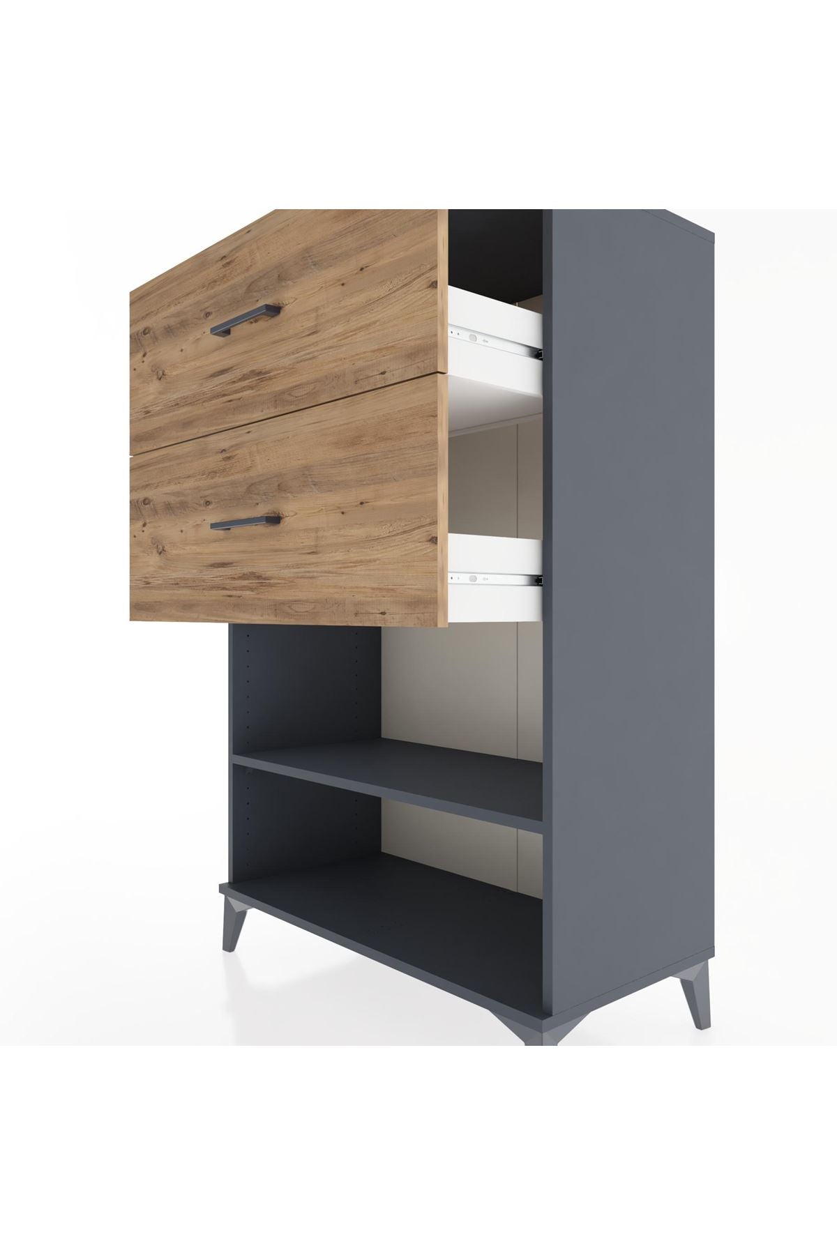 Hyperion Dolap Tek Raflı 2 Çekmeceli 88x44x134 Antrasit-Çam