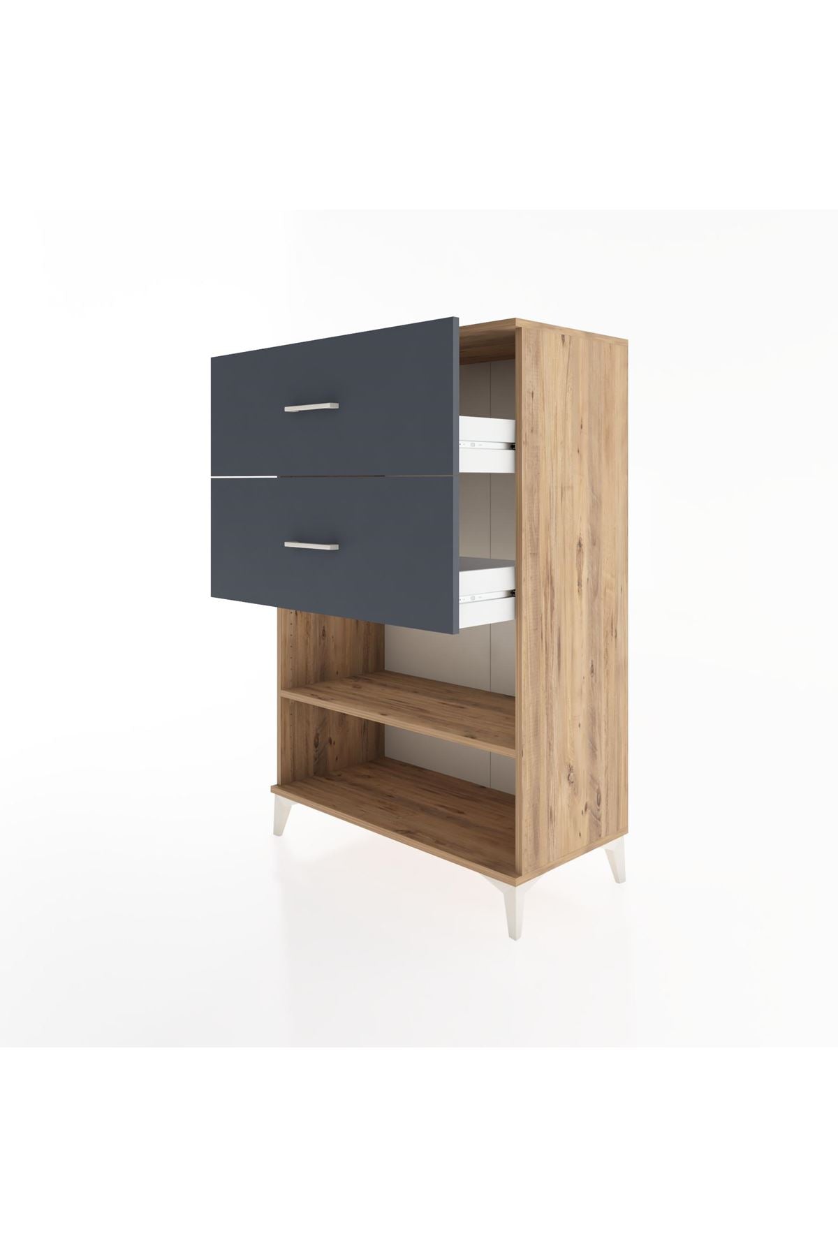 Hyperion Dolap Tek Raflı 2 Çekmeceli 88x44x134 Çam-Antrasit
