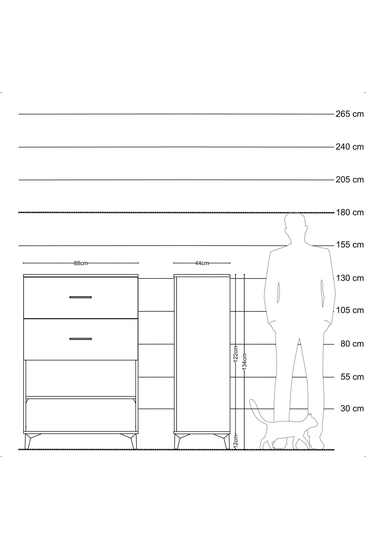 Hyperion Dolap Tek Raflı 2 Çekmeceli 88x44x134 Çam-Antrasit