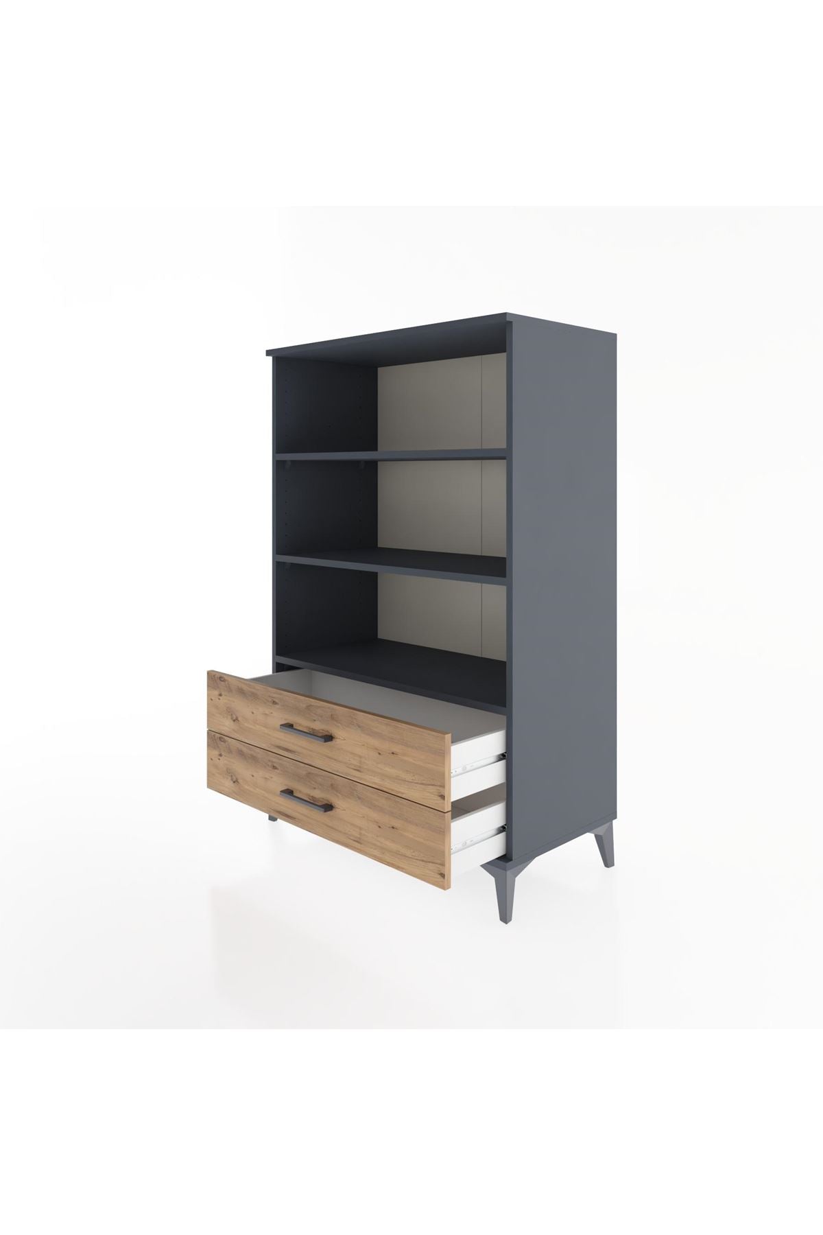 Hyperion Dolap 3 Raflı 2 Çekmeceli 88x44x134 Antrasit-Çam