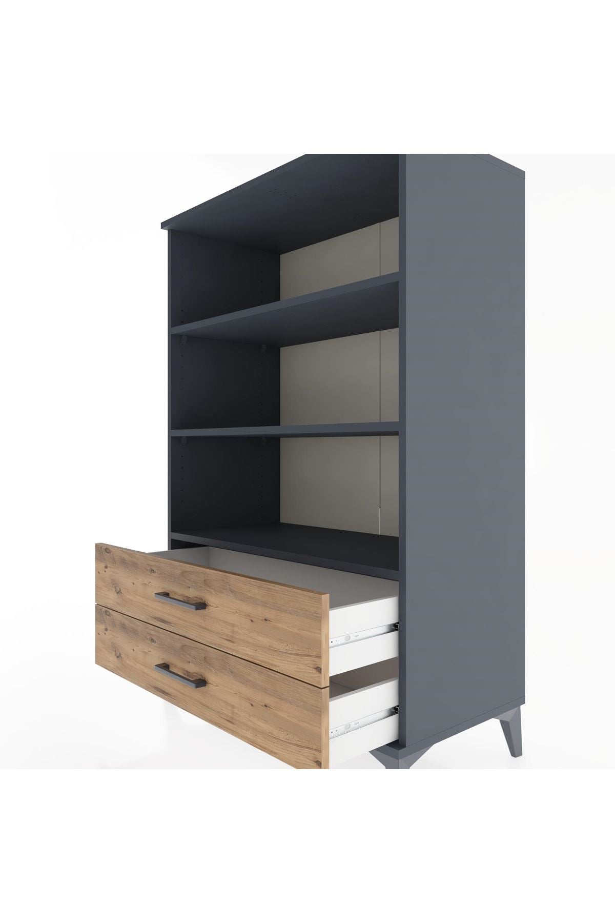 Hyperion Dolap 3 Raflı 2 Çekmeceli 88x44x134 Antrasit-Çam