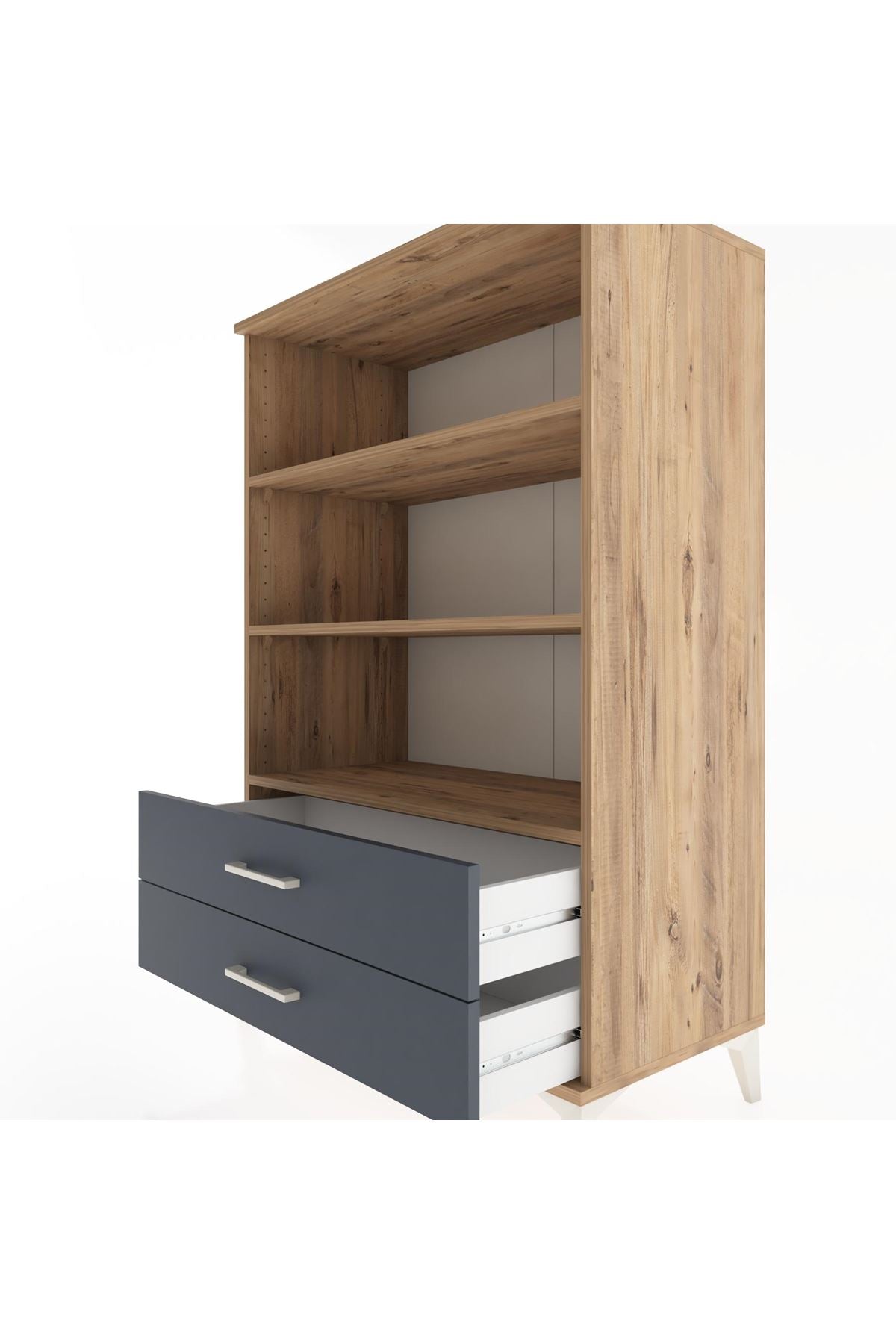 Hyperion Dolap 3 Raflı 2 Çekmeceli 88x44x134 Çam-Antrasit
