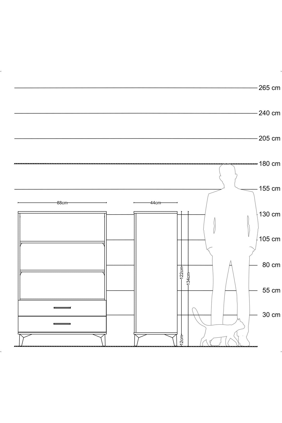 Hyperion Dolap 3 Raflı 2 Çekmeceli 88x44x134 Çam-Antrasit