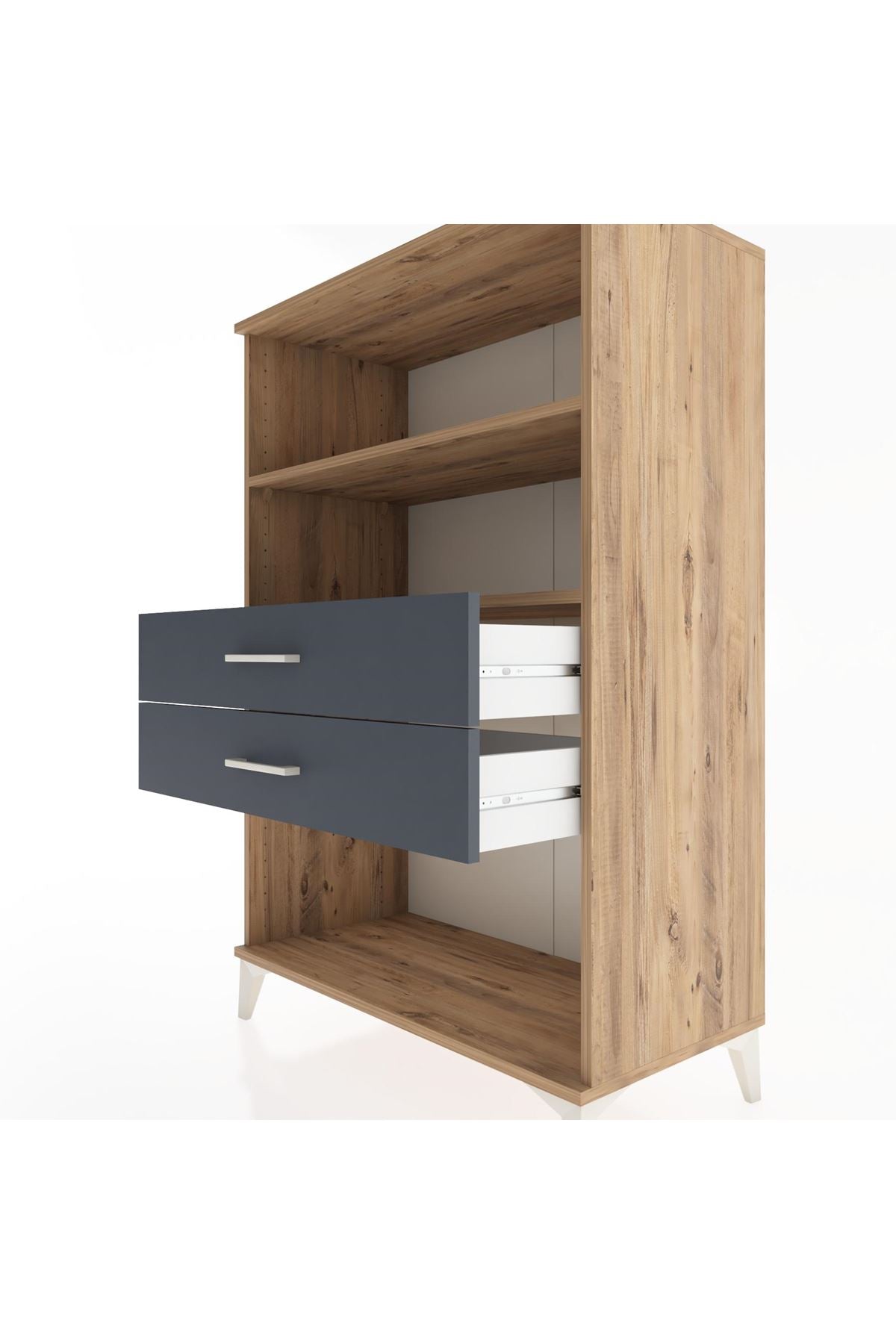 Hyperion Dolap 2 Raflı 2 Çekmeceli 88x44x134 Çam-Antrasit