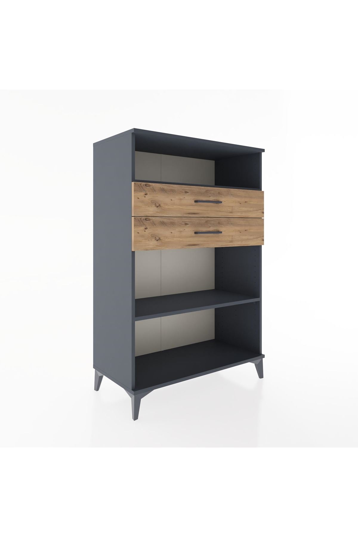 Hyperion Dolap 2 Raflı 2 Çekmeceli 88x44x134 Antrasit-Çam