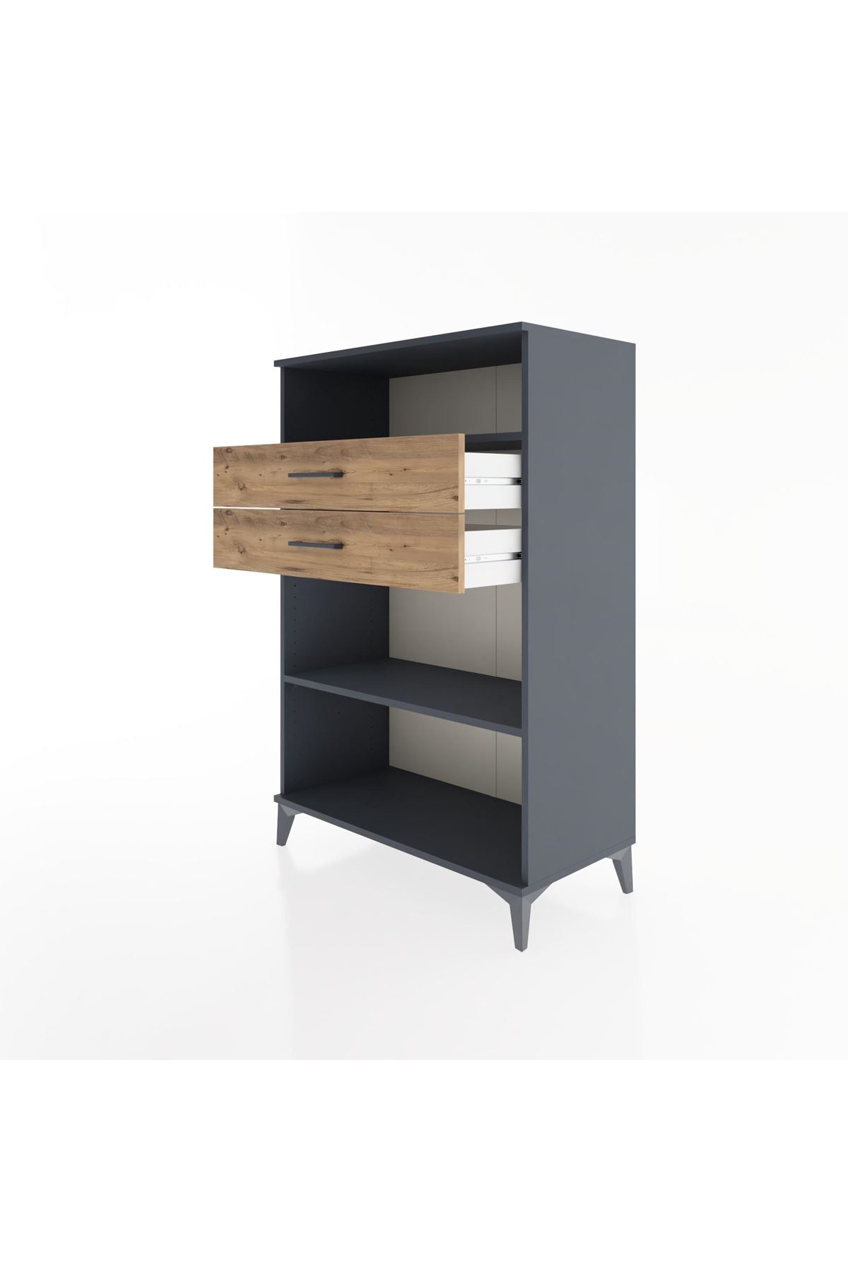 Hyperion Dolap 2 Raflı 2 Çekmeceli 88x44x134 Antrasit-Çam