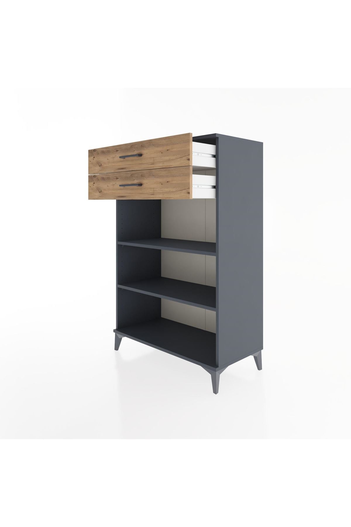 Hyperion Dolap 2 Raflı 2 Çekmeceli 88x44x134 Antrasit-Çam