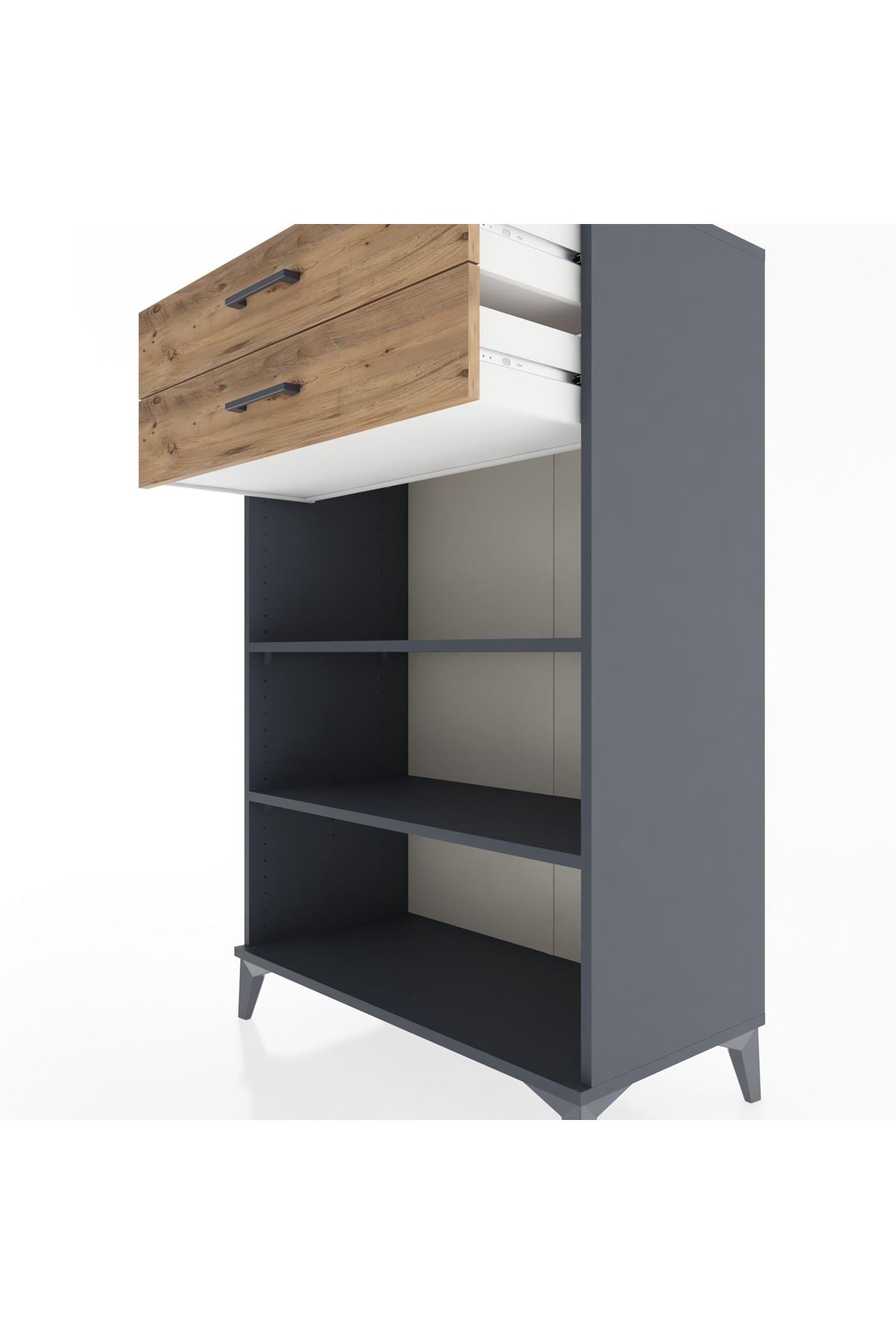 Hyperion Dolap 2 Raflı 2 Çekmeceli 88x44x134 Antrasit-Çam