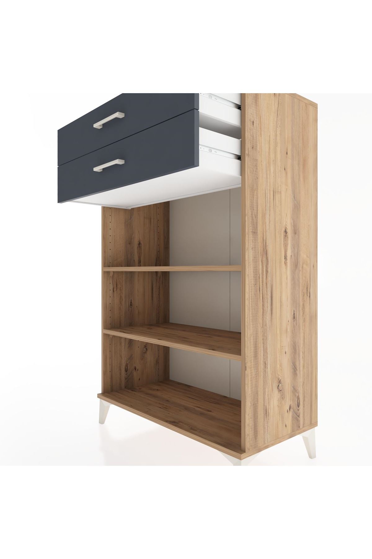 Hyperion Dolap 2 Raflı 2 Çekmeceli 88x44x134 Çam-Antrasit