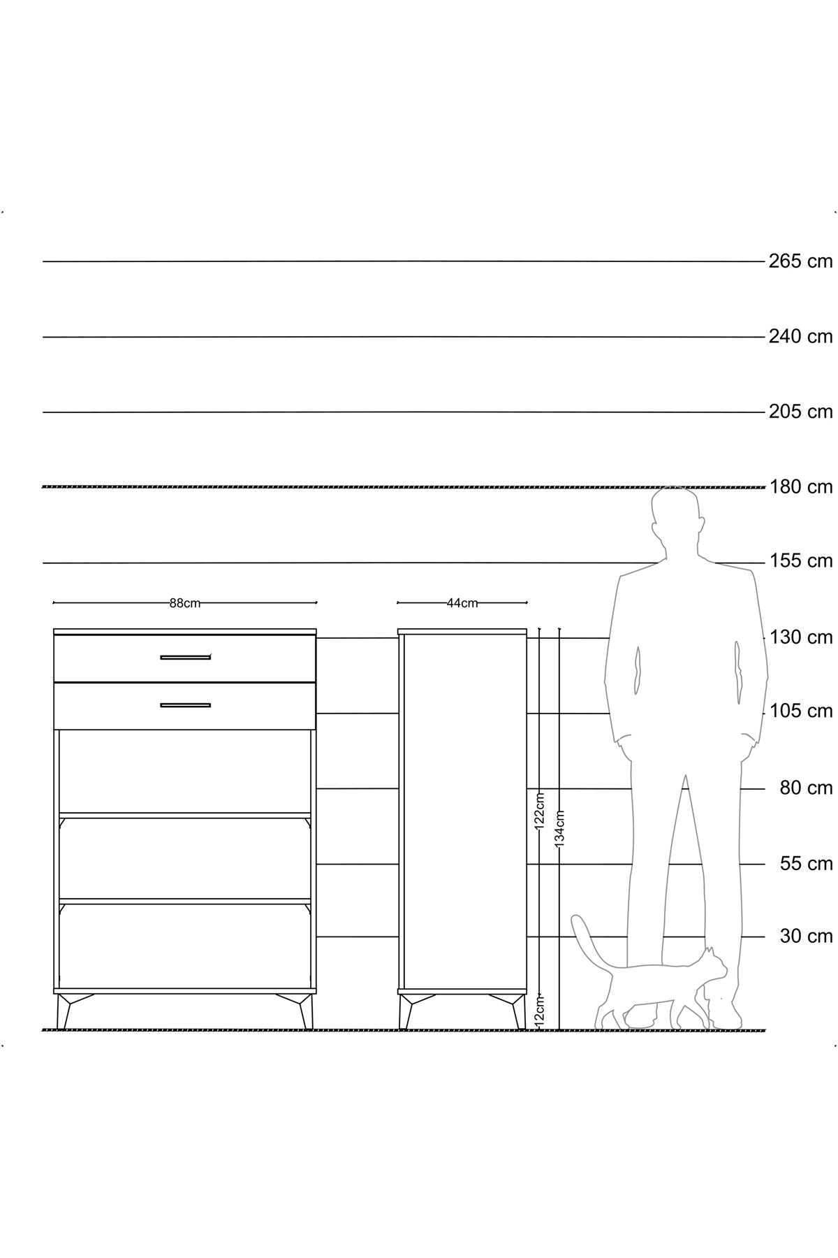 Hyperion Dolap 2 Raflı 2 Çekmeceli 88x44x134 Çam-Antrasit