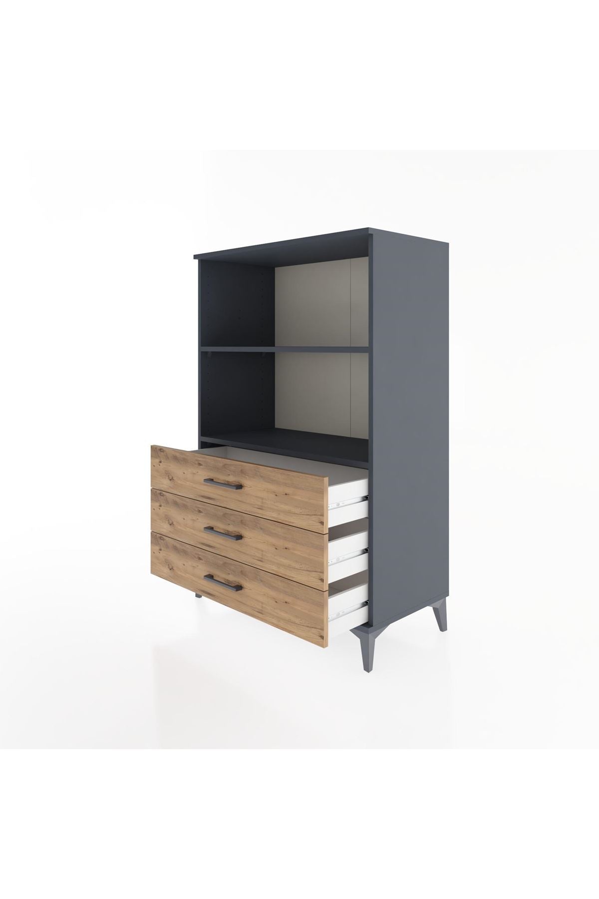 Hyperion Dolap 2 Raflı 3 Çekmeceli 88x44x134 Antrasit-Çam