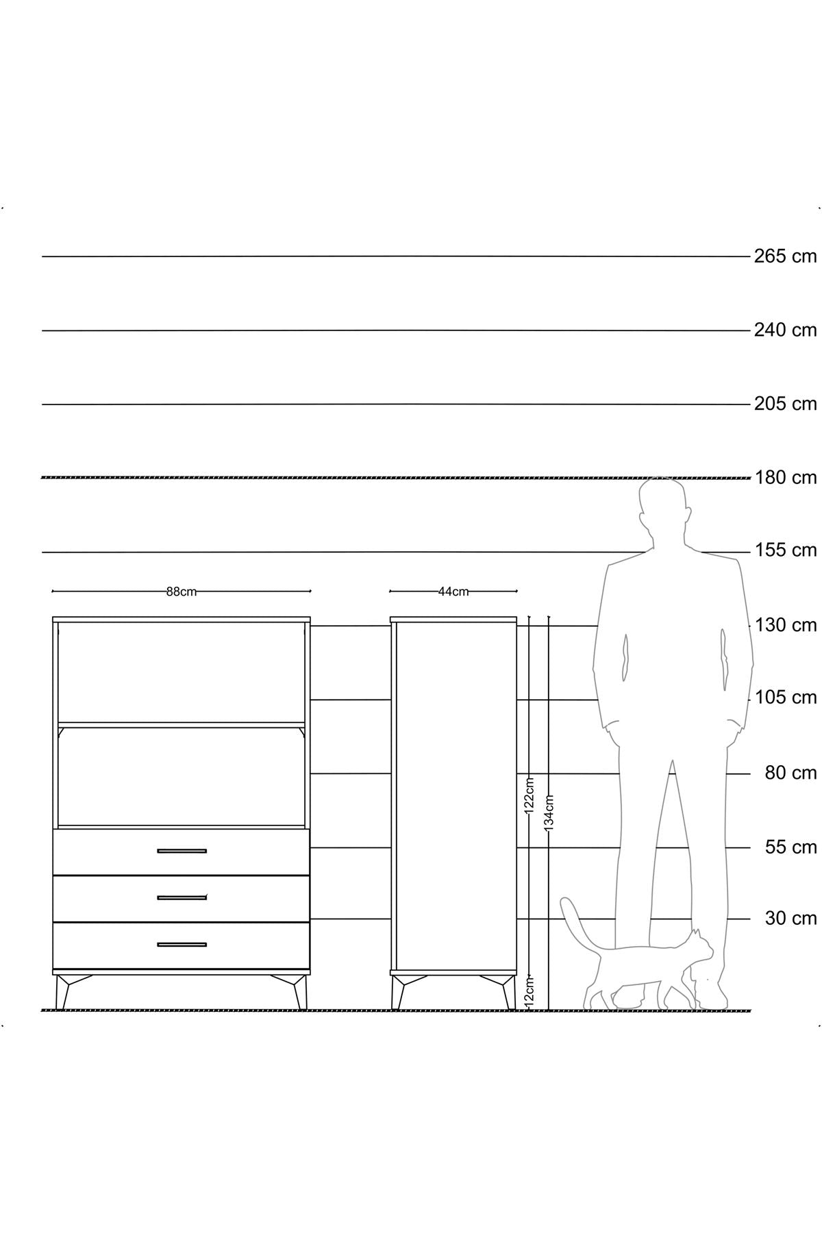 Hyperion Dolap 2 Raflı 3 Çekmeceli 88x44x134 Çam-Aytaşı