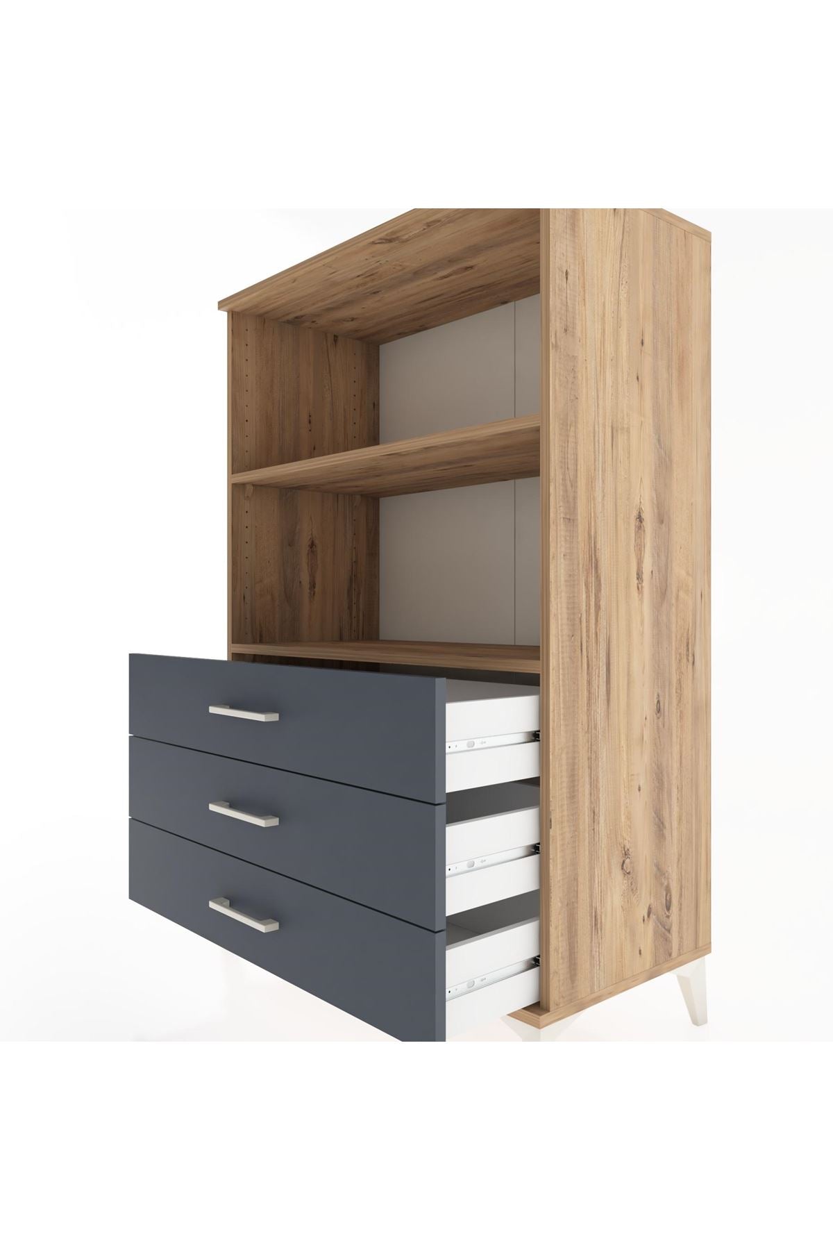 Hyperion Dolap 2 Raflı 3 Çekmeceli 88x44x134 Çam-Antrasit