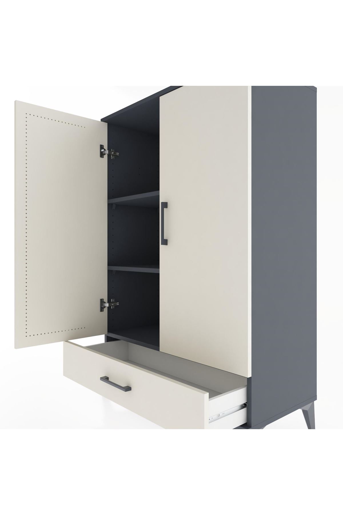 Hyperion Dolap 3 Raflı Tek Çekmeceli 2 Kapaklı 88x44x134 Antrasit-Aytaşı