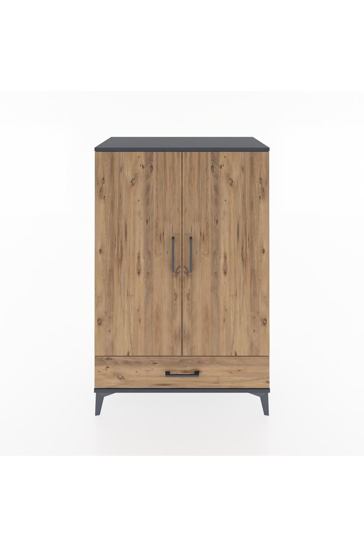 Hyperion Dolap 3 Raflı Tek Çekmeceli 2 Kapaklı 88x44x134 Antrasit-Çam