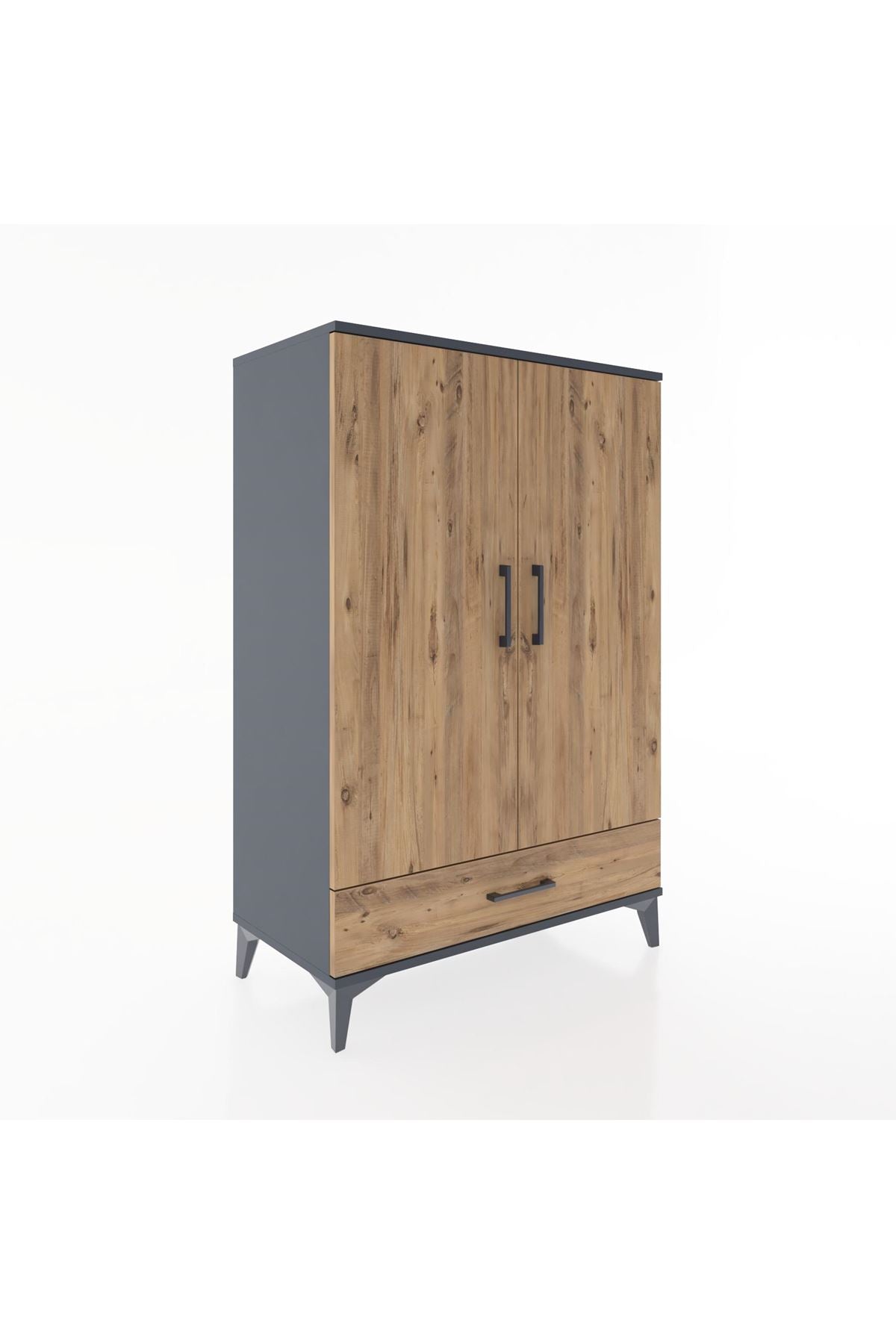 Hyperion Dolap 3 Raflı Tek Çekmeceli 2 Kapaklı 88x44x134 Antrasit-Çam