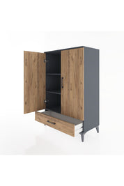 Hyperion Dolap 3 Raflı Tek Çekmeceli 2 Kapaklı 88x44x134 Antrasit-Çam