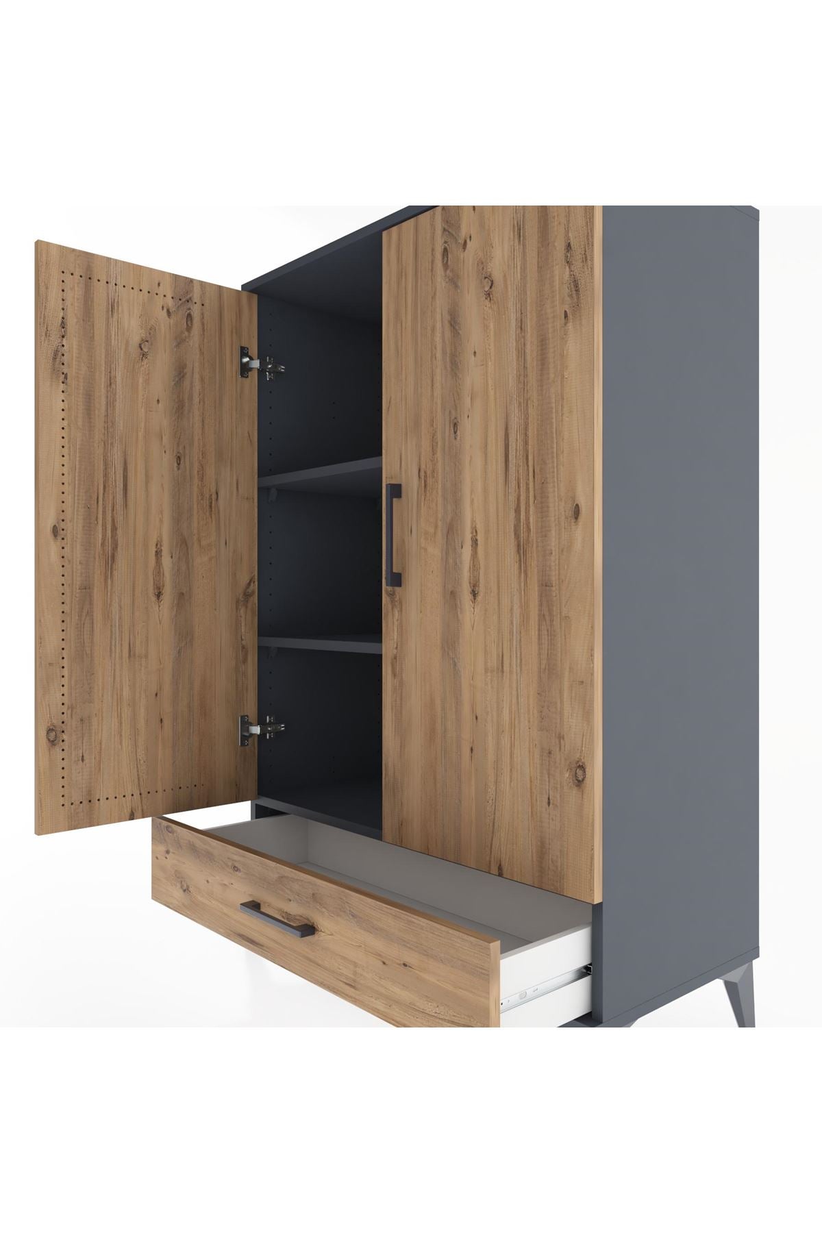 Hyperion Dolap 3 Raflı Tek Çekmeceli 2 Kapaklı 88x44x134 Antrasit-Çam