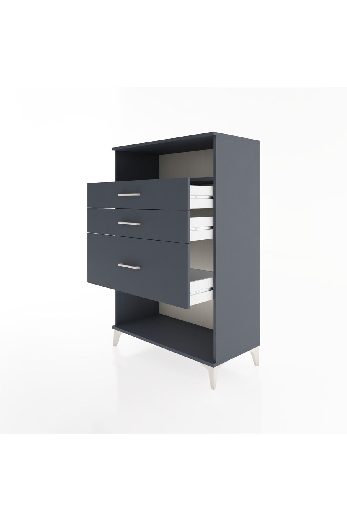 Hyperion Dolap Tek Raflı 3 Çekmeceli 88x44x134 Antrasit-Antrasit