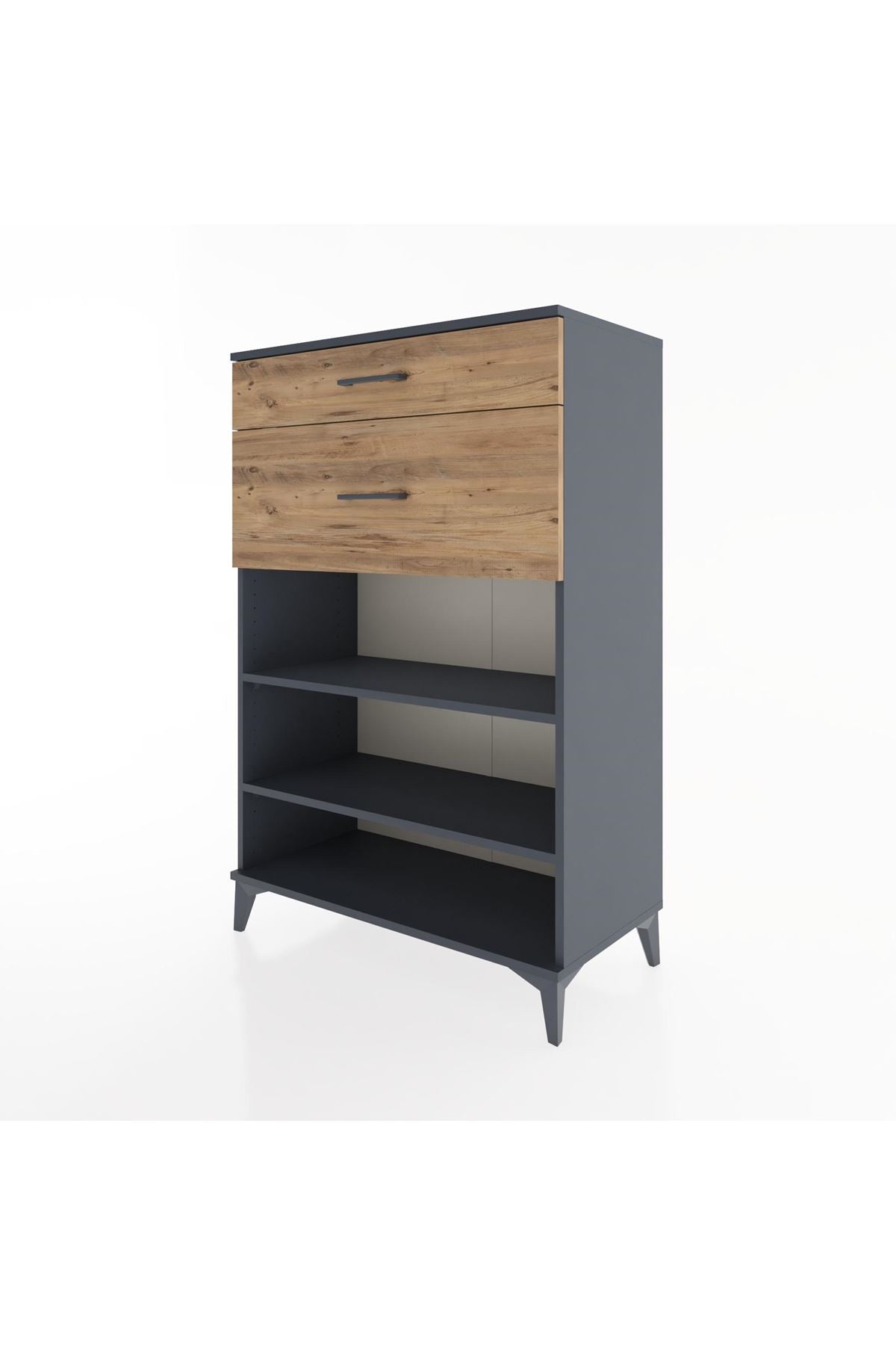 Hyperion Dolap 2 Raflı 2 Çekmeceli 88x44x134 Antrasit-Çam