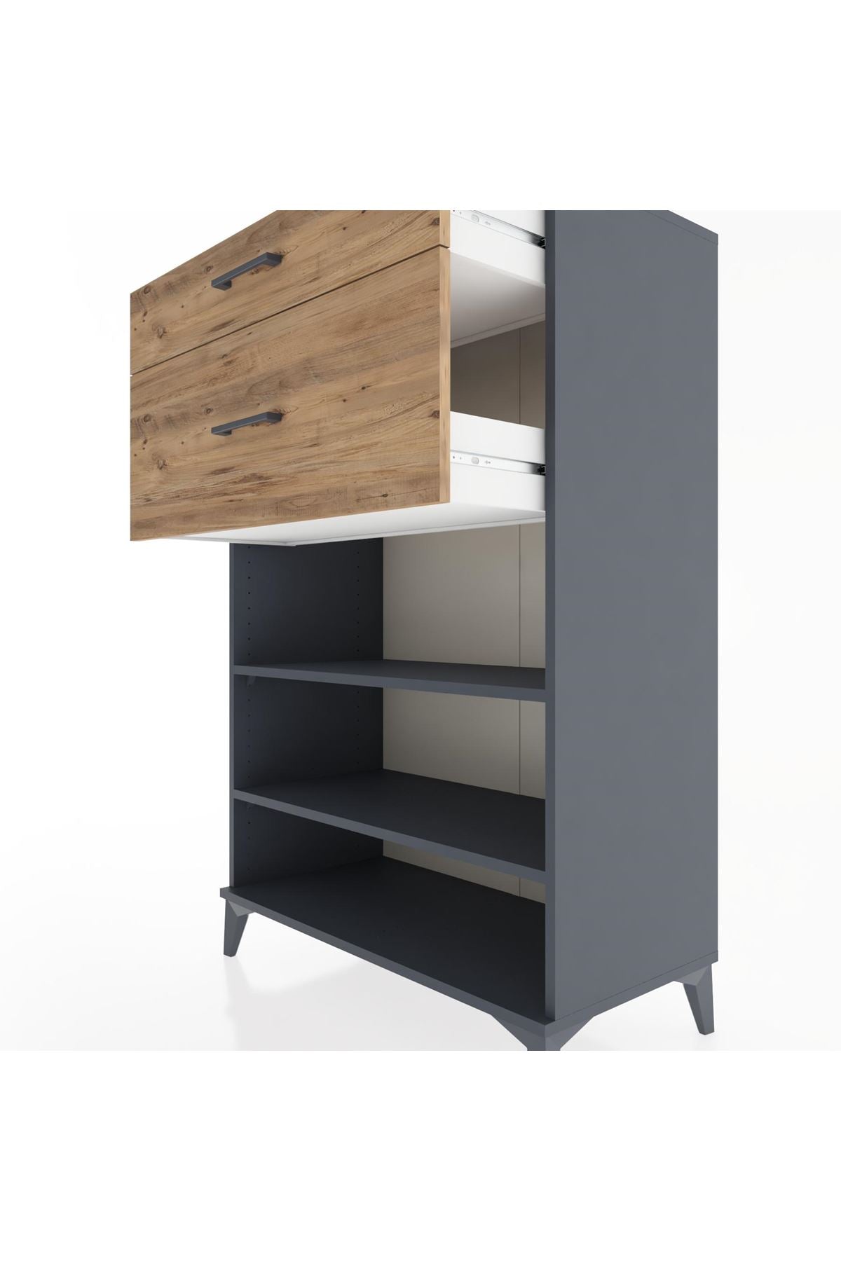 Hyperion Dolap 2 Raflı 2 Çekmeceli 88x44x134 Antrasit-Çam