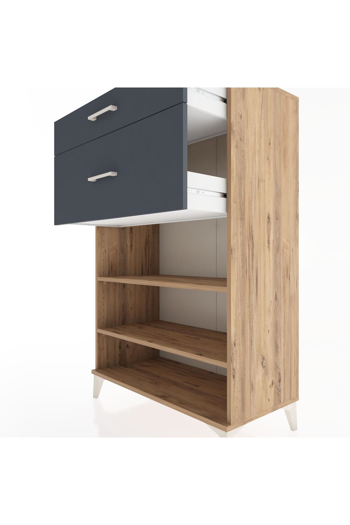 Hyperion Dolap 2 Raflı 2 Çekmeceli 88x44x134 Çam-Antrasit