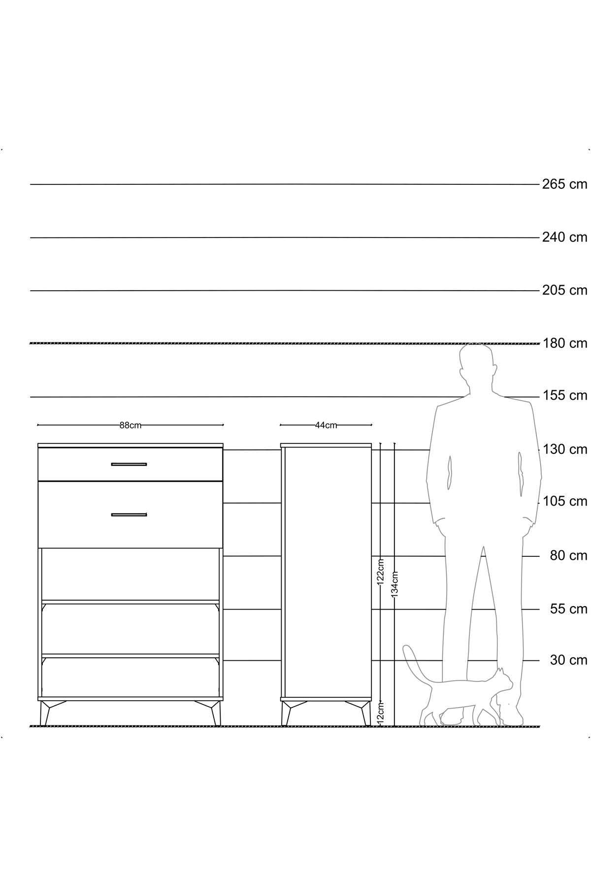 Hyperion Dolap 2 Raflı 2 Çekmeceli 88x44x134 Çam-Antrasit