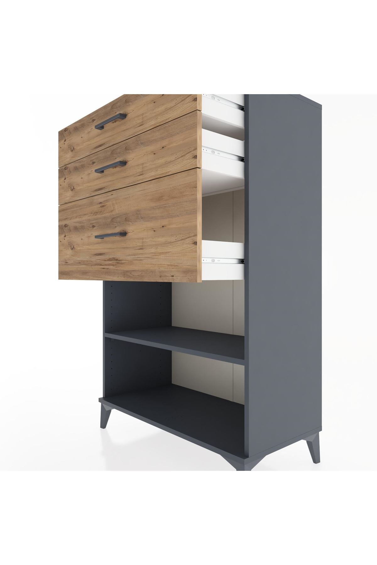 Hyperion Dolap Tek Raflı 3 Çekmeceli 88x44x134 Antrasit-Çam