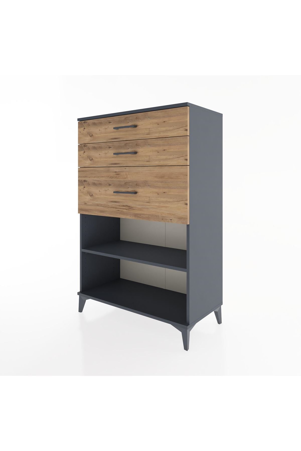 Hyperion Dolap Tek Raflı 3 Çekmeceli 88x44x134 Antrasit-Çam